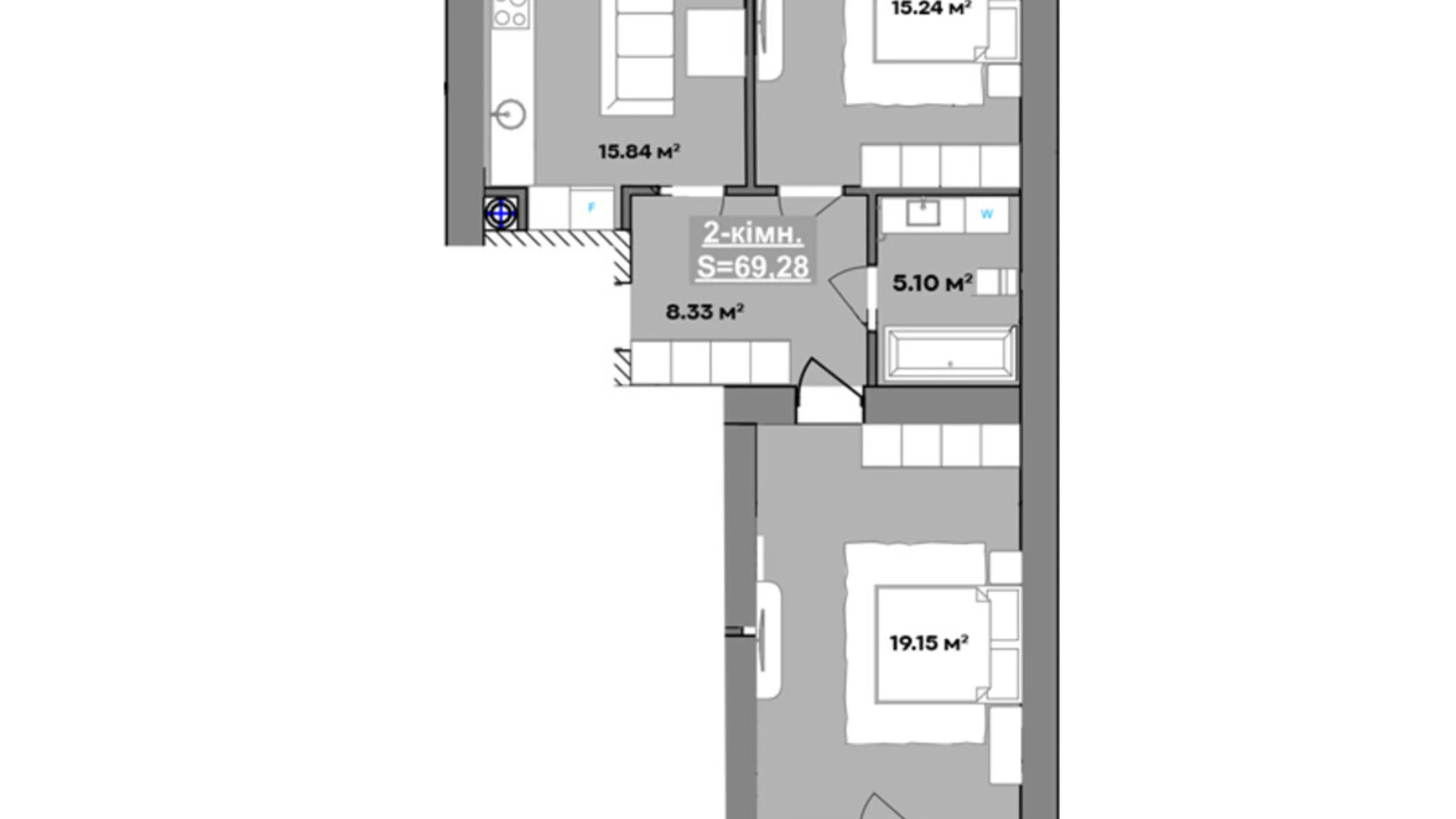 Продается 2-комнатная квартира 69.28 кв. м в Ивано-Франковске, ул. Национальной Гвардии, 14С - фото 2