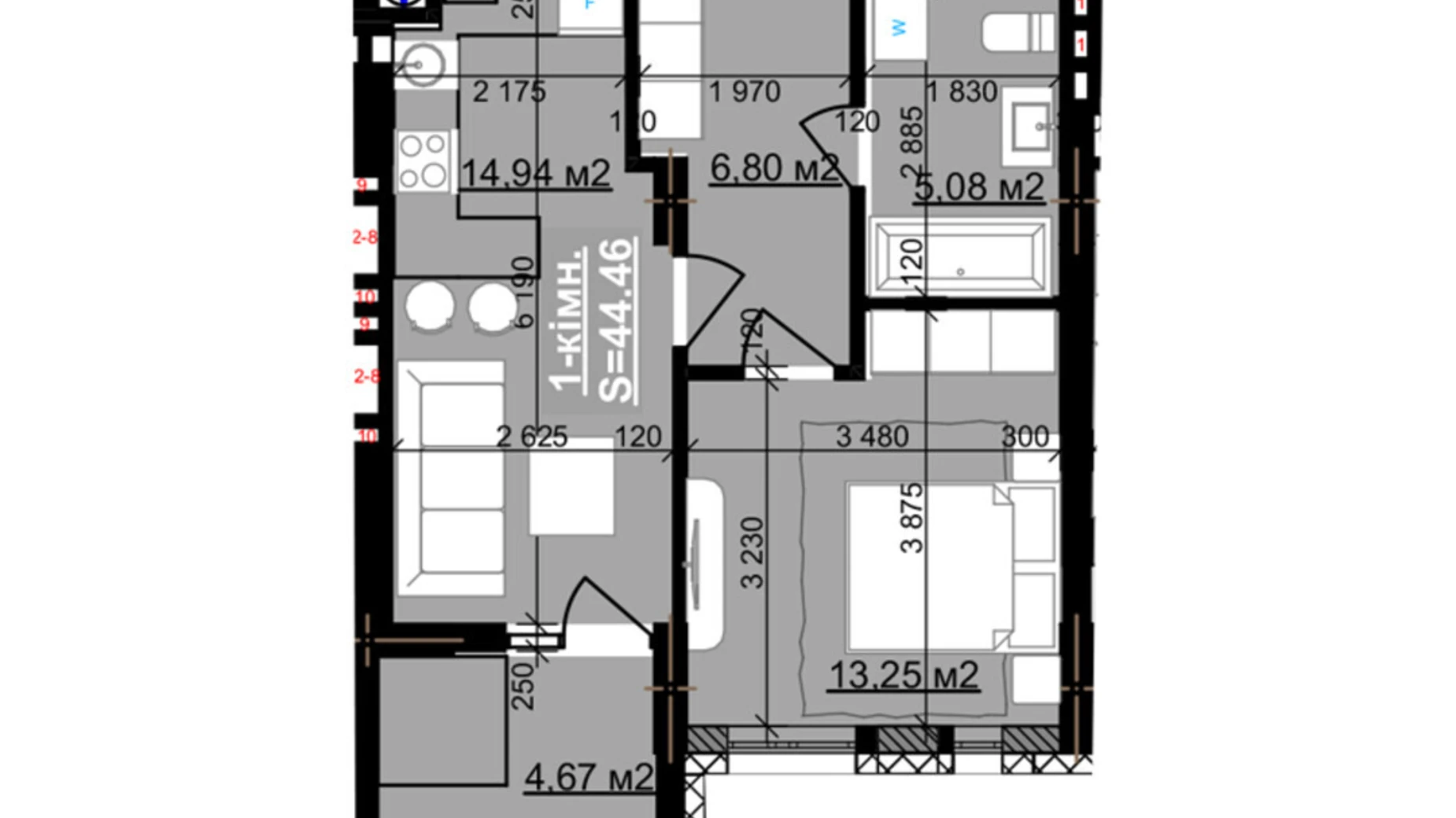 Продается 1-комнатная квартира 44.46 кв. м в Ивано-Франковске, ул. Национальной Гвардии, 14С - фото 2