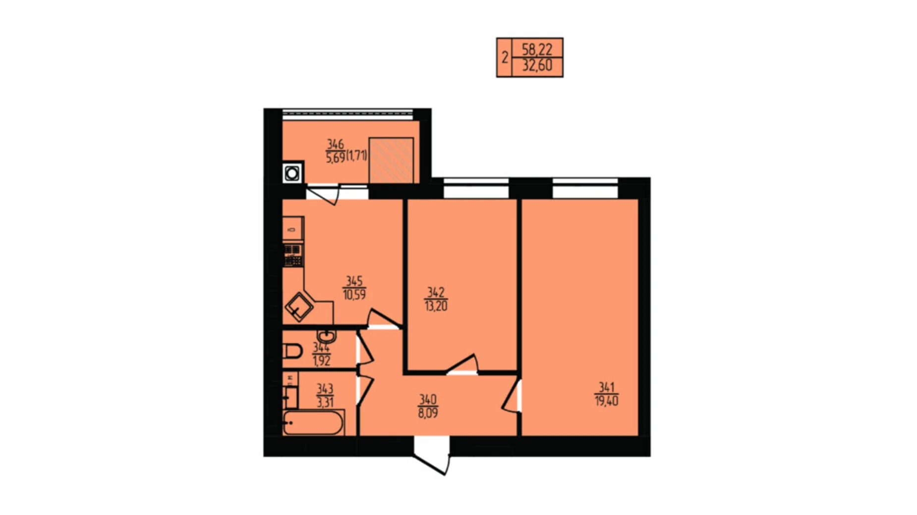 Продается 2-комнатная квартира 58.22 кв. м в Хмельницком, ул. Озерная, 20/4Б - фото 2