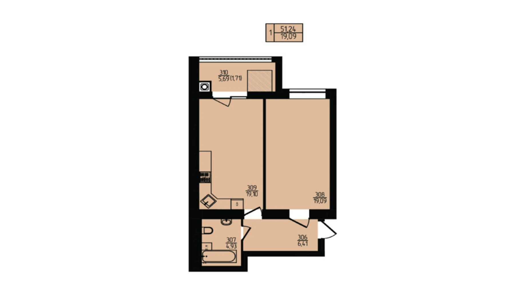 Продається 1-кімнатна квартира 51.24 кв. м у Хмельницькому, вул. Озерна, 20/4Б - фото 2