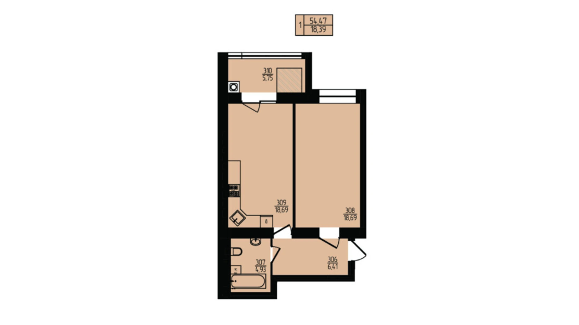 Продається 1-кімнатна квартира 54.47 кв. м у Хмельницькому, вул. Озерна, 20/4Б - фото 2