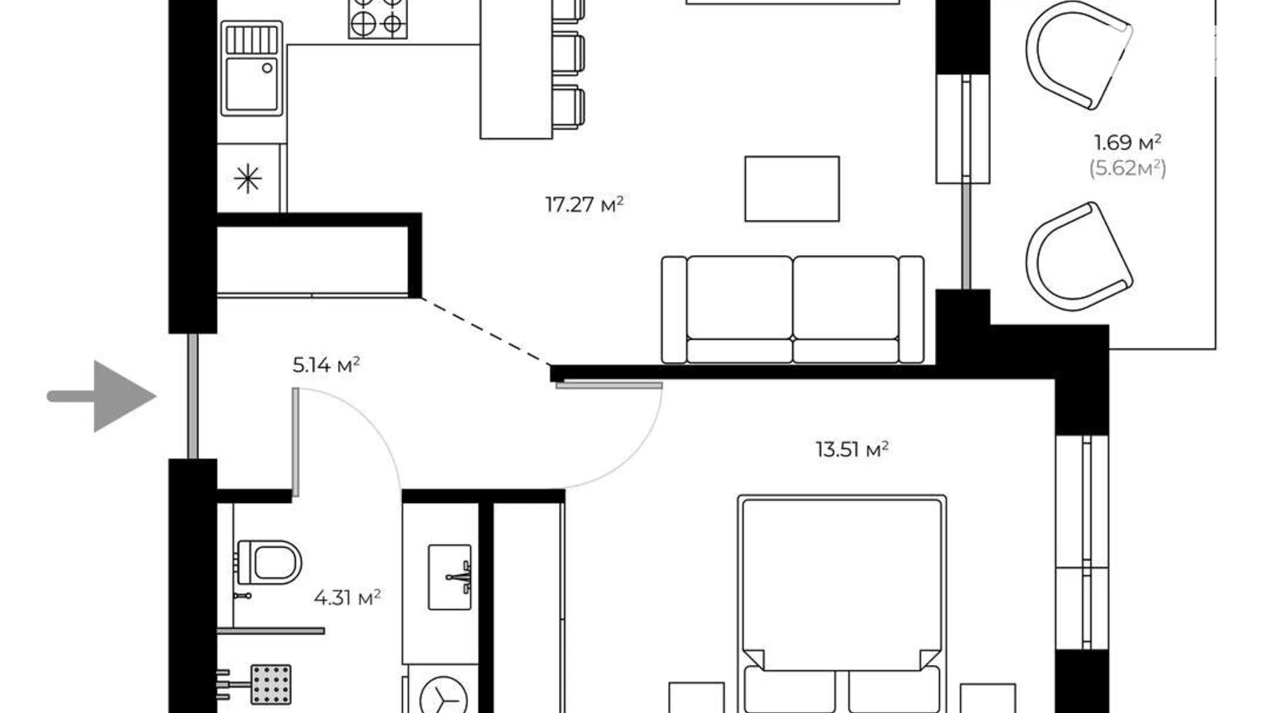 Продається 1-кімнатна квартира 42.8 кв. м у Ужгороді, вул. Мальовнича, 1 - фото 2