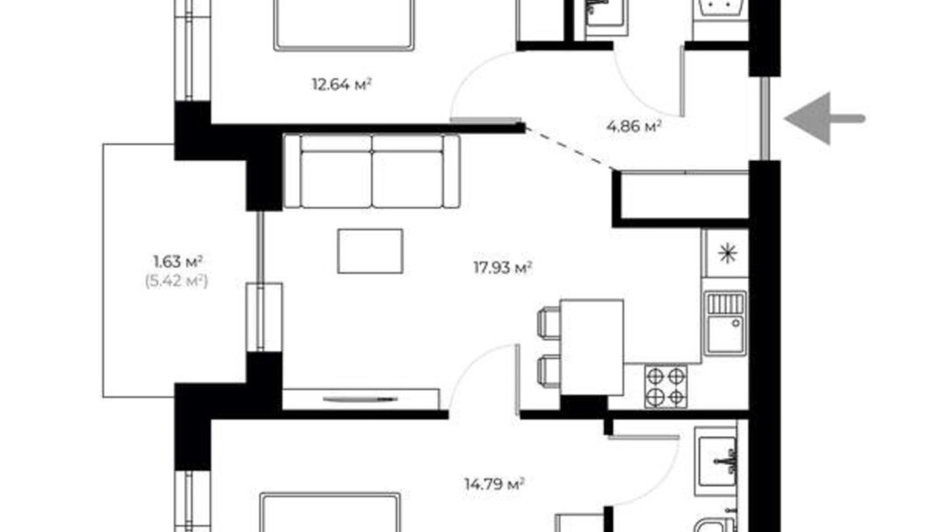 Продається 1-кімнатна квартира 42.8 кв. м у Ужгороді, вул. Мальовнича, 1 - фото 2
