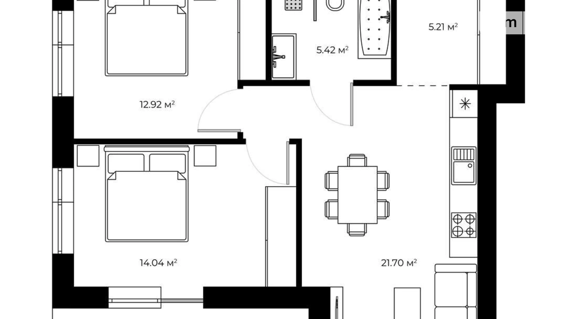 Продається 1-кімнатна квартира 42.8 кв. м у Ужгороді, вул. Мальовнича, 1 - фото 2
