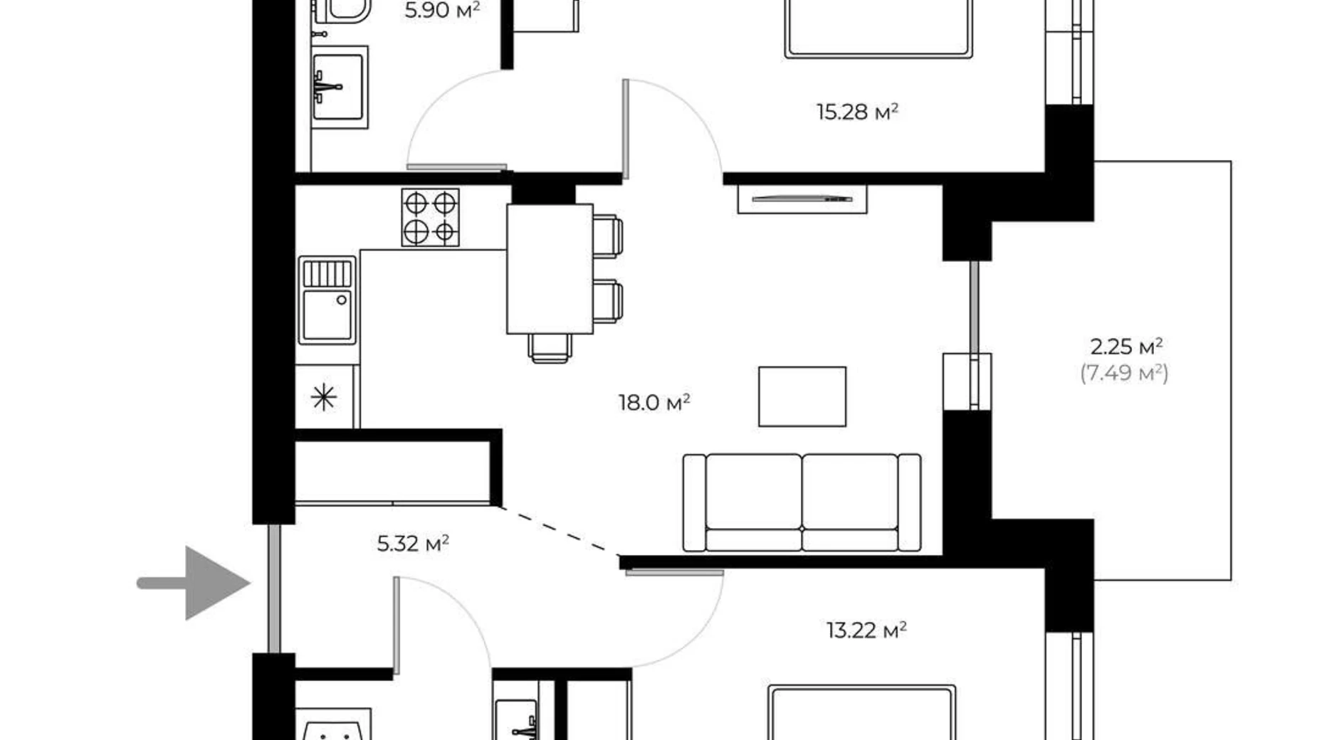 Продается 1-комнатная квартира 39.4 кв. м в Ужгороде, ул. Живописная, 1 - фото 2