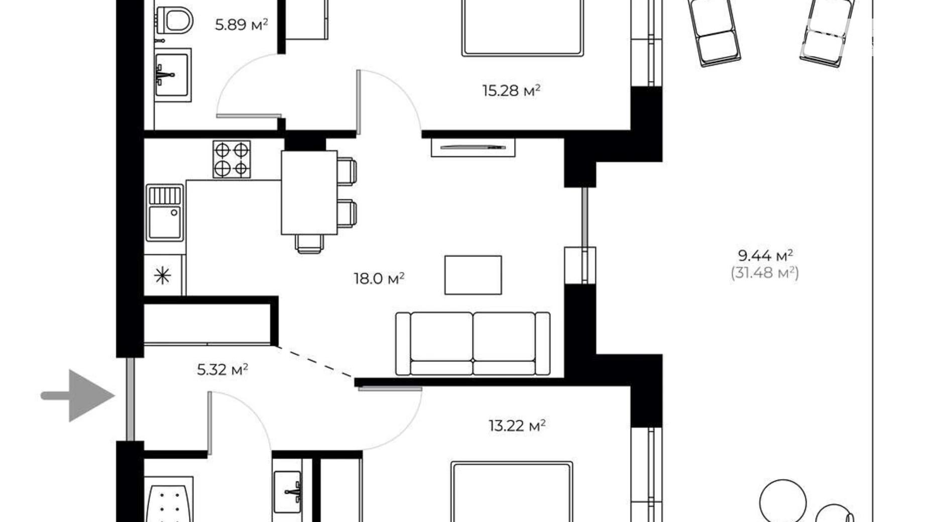 Продається 1-кімнатна квартира 46.8 кв. м у Ужгороді, вул. Мальовнича, 1 - фото 2