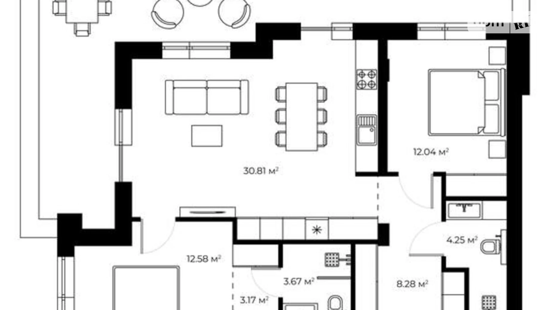 Продається 3-кімнатна квартира 101.7 кв. м у Ужгороді, вул. Мальовнича, 1 - фото 2