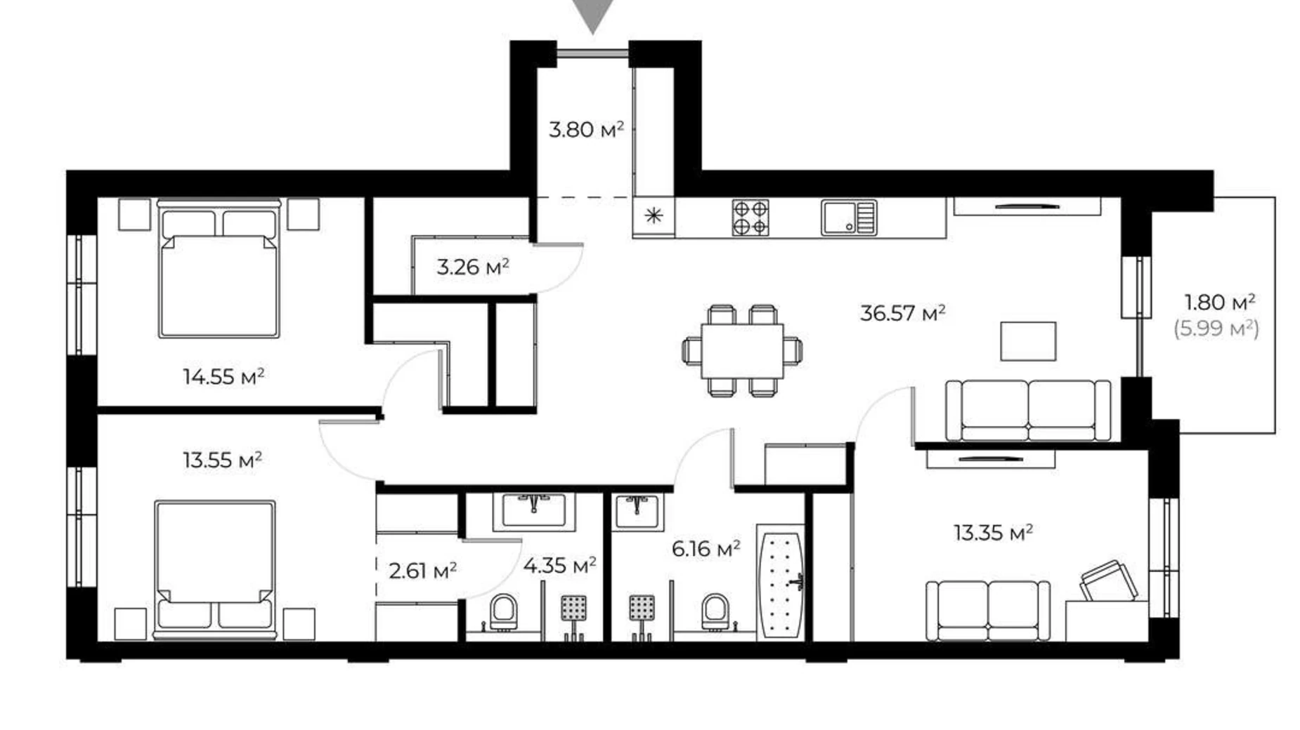 Продается 2-комнатная квартира 65 кв. м в Ужгороде, цена: 96970 $ - фото 2