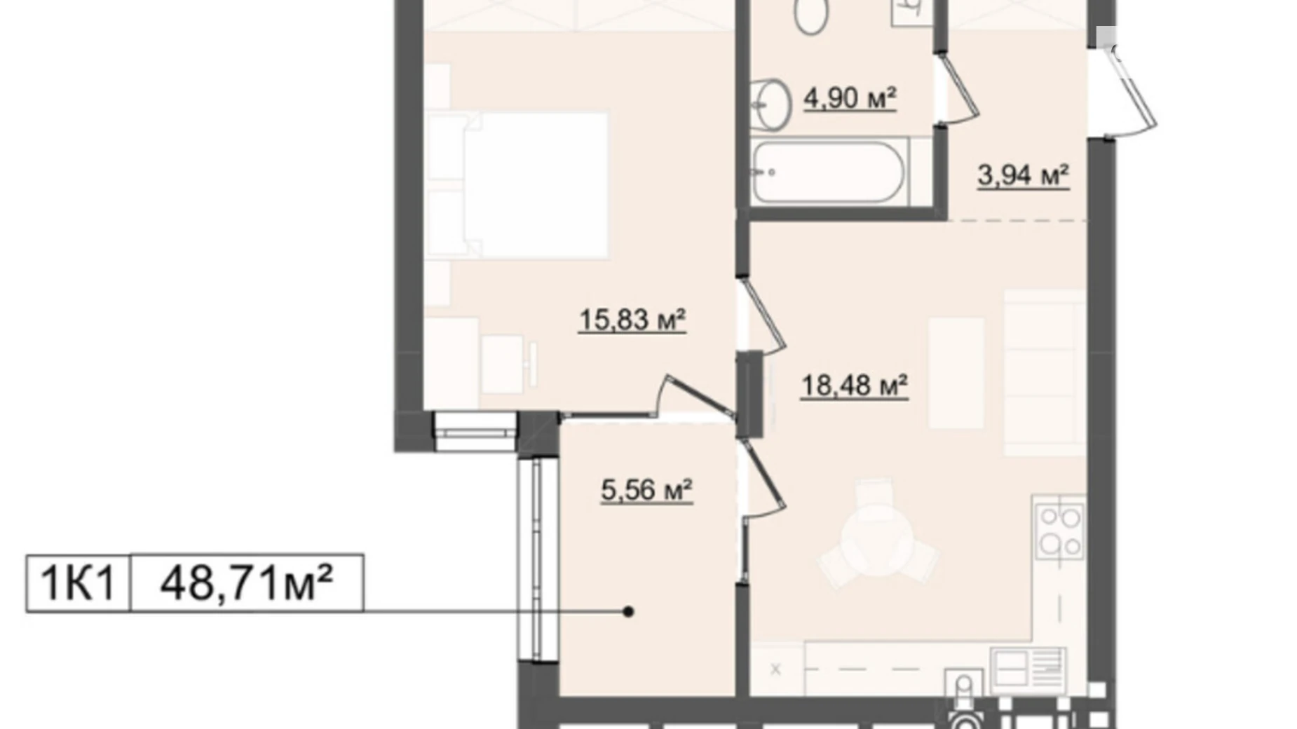 Продається 1-кімнатна квартира 48.71 кв. м у Львові, вул. В'ячеслава Липинського, 56 - фото 5