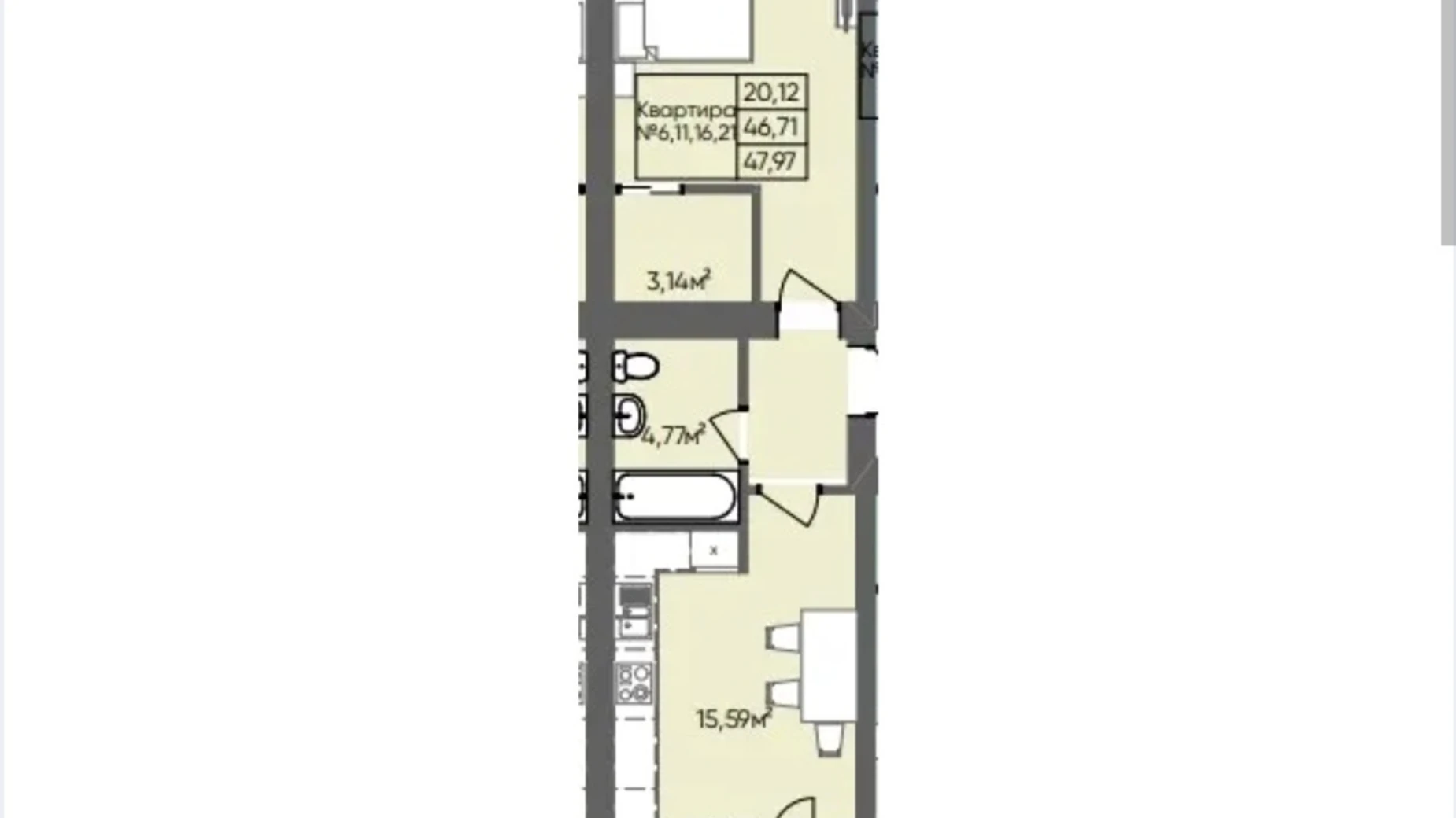 1-комнатная квартира 47.97 кв. м в Тернополе, ул. Сахарова Андрея Академика, 20 - фото 5