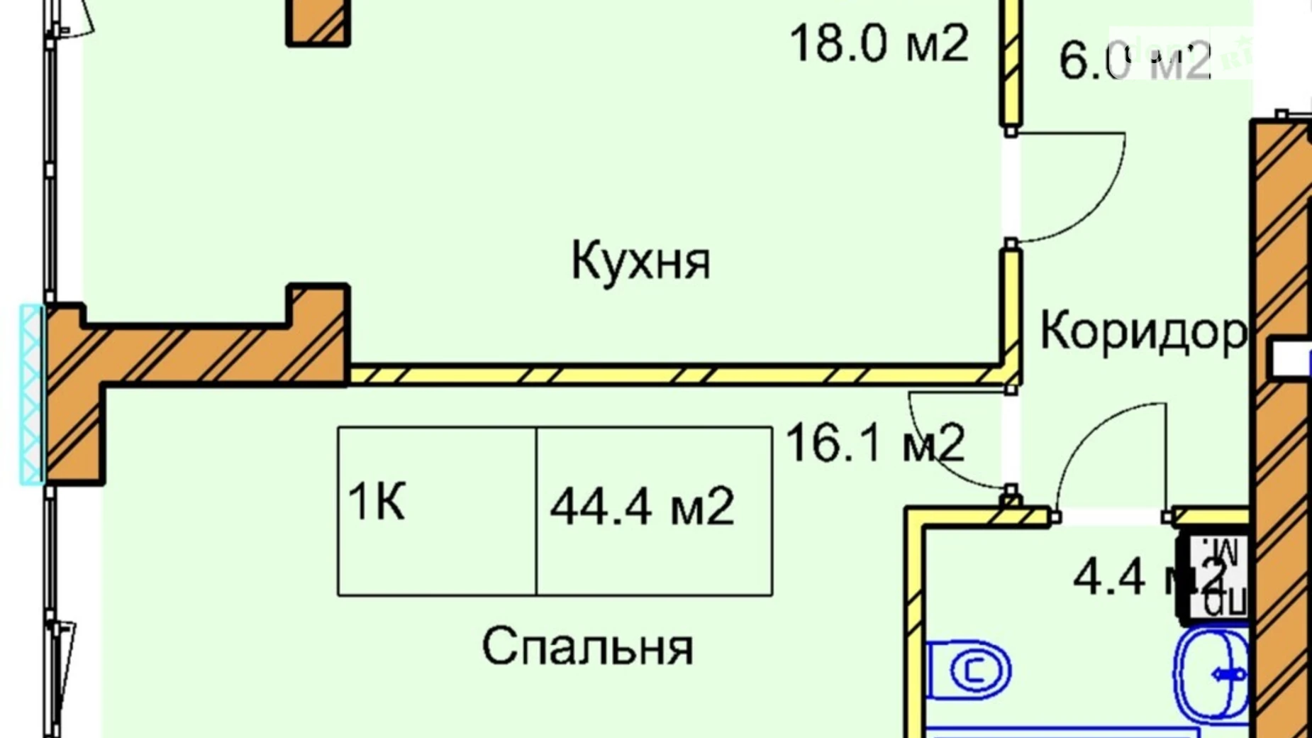 Продається 1-кімнатна квартира 44 кв. м у Рівному, вул. Чорновола В'ячеслава, 94Г-94Е - фото 2