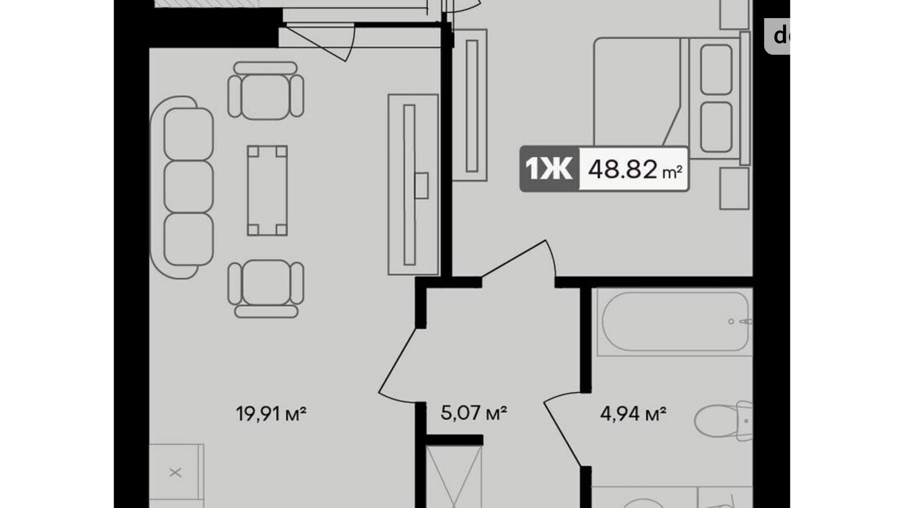 Продается 1-комнатная квартира 48.82 кв. м в Черкассах, цена: 46867 $ - фото 2