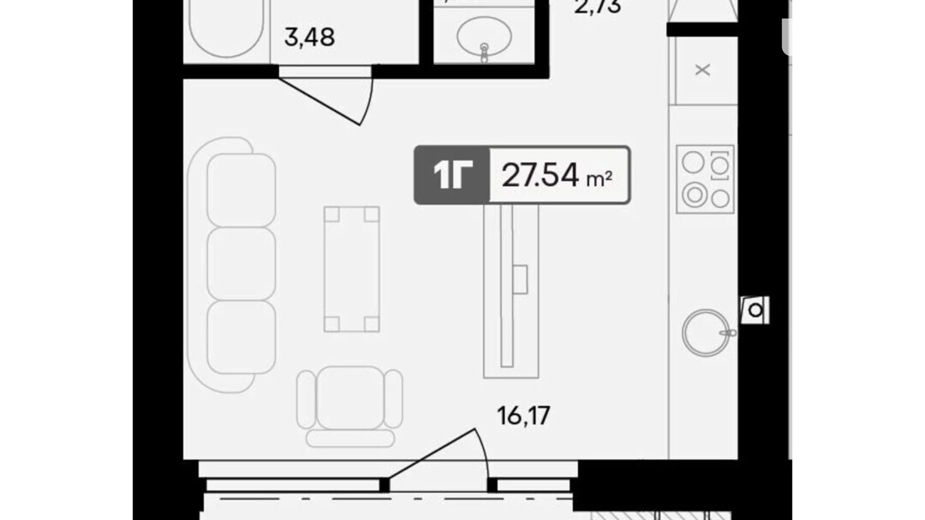 Продается 1-комнатная квартира 27.54 кв. м в Черкассах, ул. Героев Днепра - фото 2