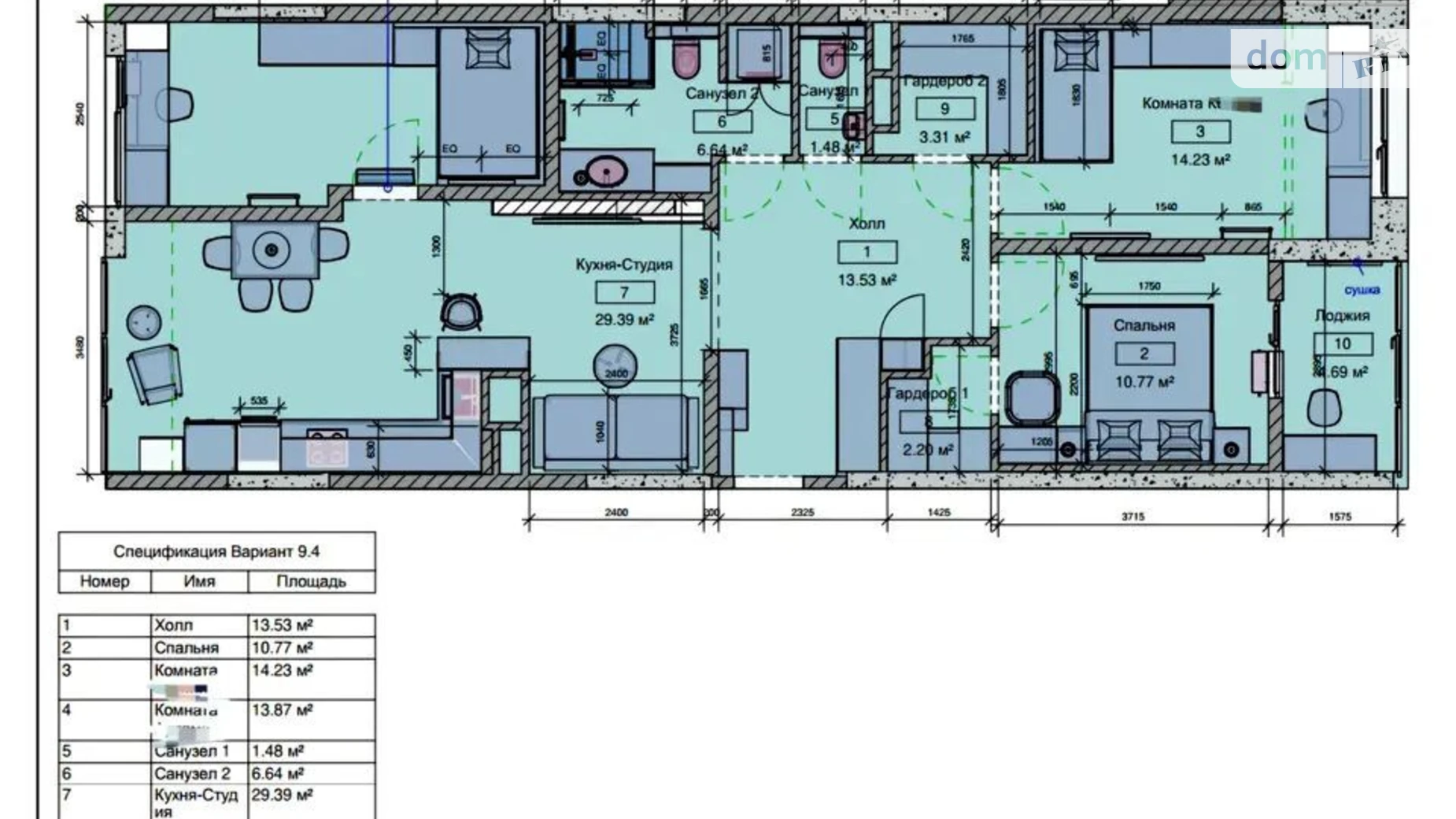 Продается 3-комнатная квартира 100.1 кв. м в Лиманке, ул. Жемчужная, 1А - фото 3