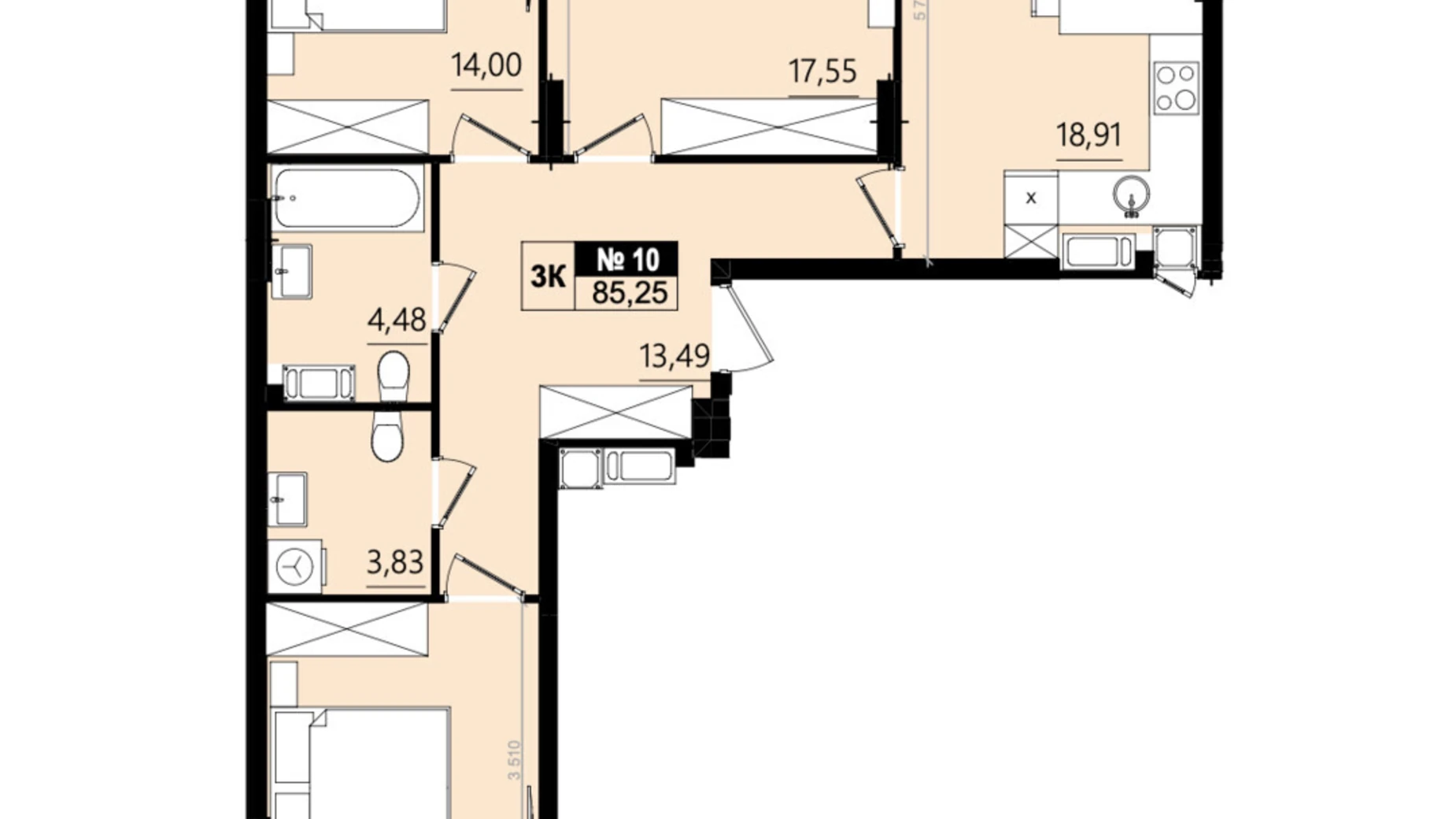 Продається 3-кімнатна квартира 85.24 кв. м у Солонці, вул. Стрийська, 1М - фото 5