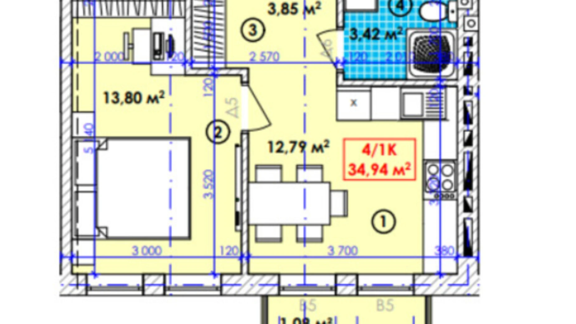 Продается 1-комнатная квартира 34.94 кв. м в Богородчанах, ул. Молодежная, 1 - фото 2