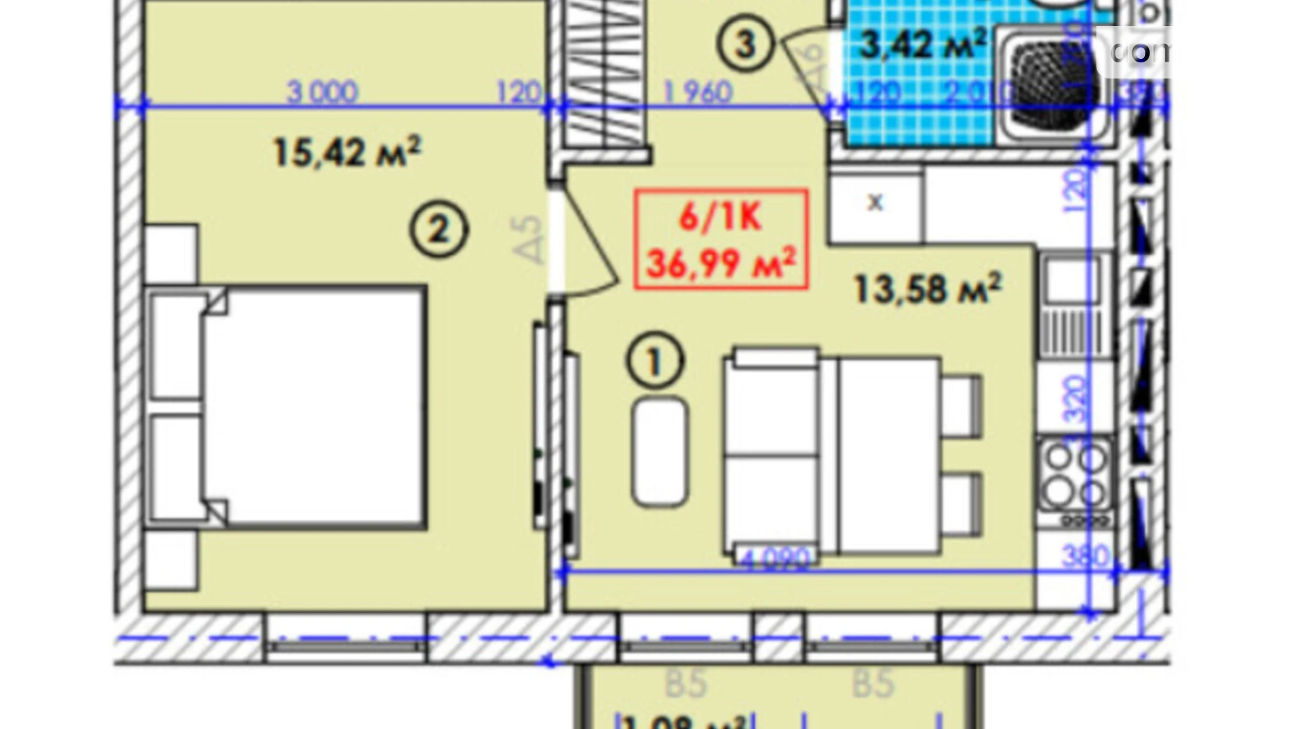 Продается 1-комнатная квартира 36.99 кв. м в Богородчанах, ул. Молодежная, 1 - фото 2