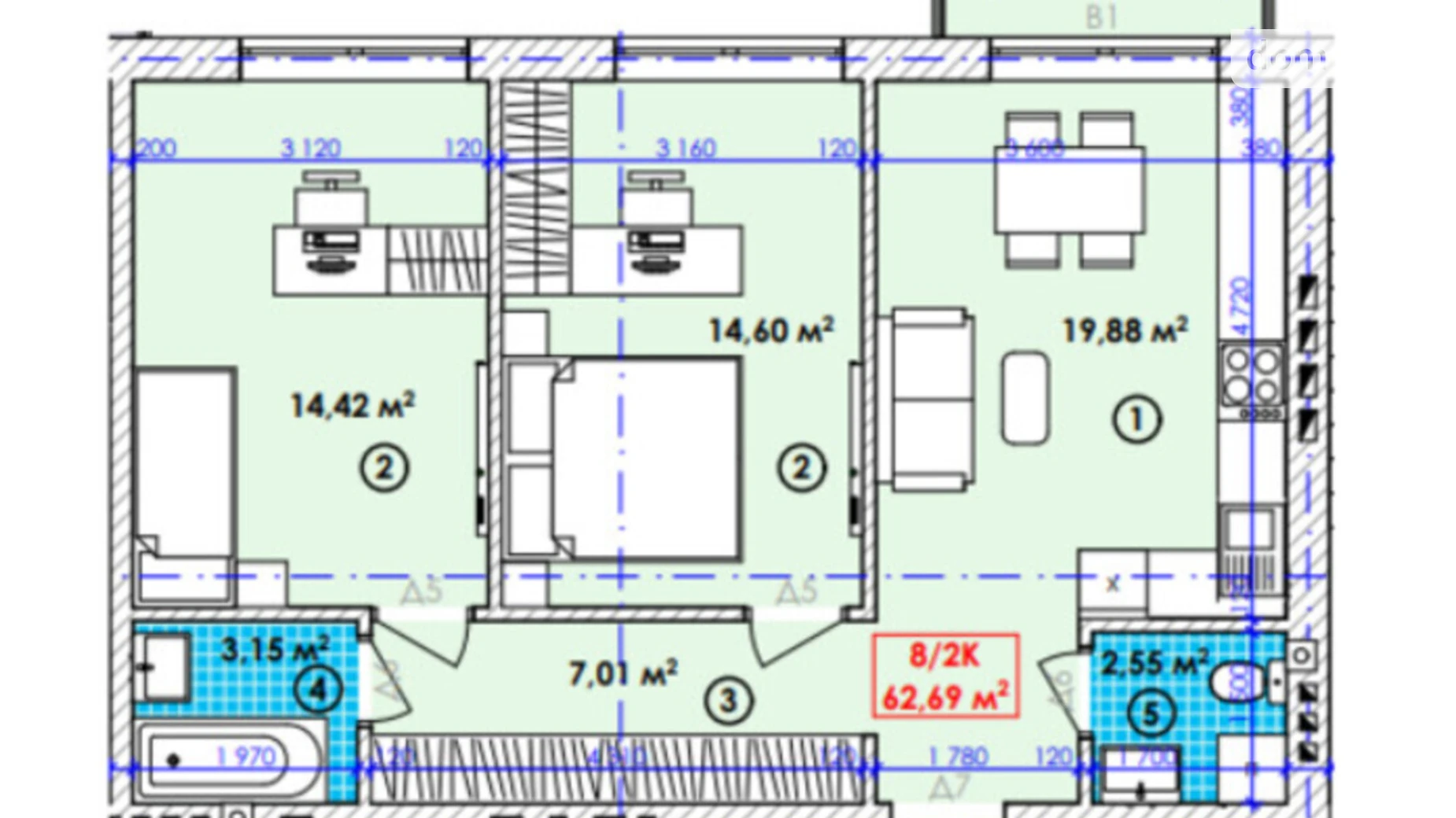 Продается 2-комнатная квартира 62.69 кв. м в Богородчанах, ул. Молодежная, 1 - фото 2