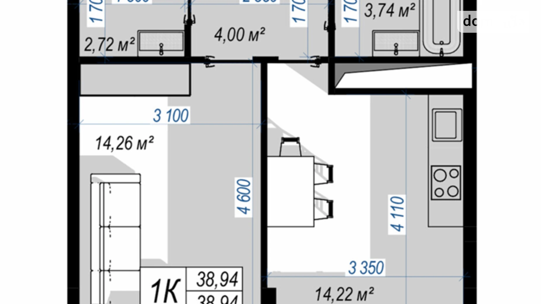 Продается 1-комнатная квартира 38 кв. м в Ивано-Франковске, ул. Химиков, 92 - фото 2
