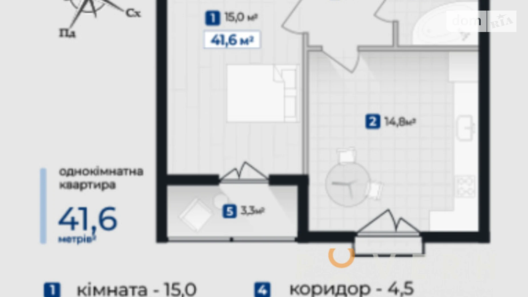 Продается 1-комнатная квартира 44.9 кв. м в Криховцах, ул. Довженко А. - фото 2