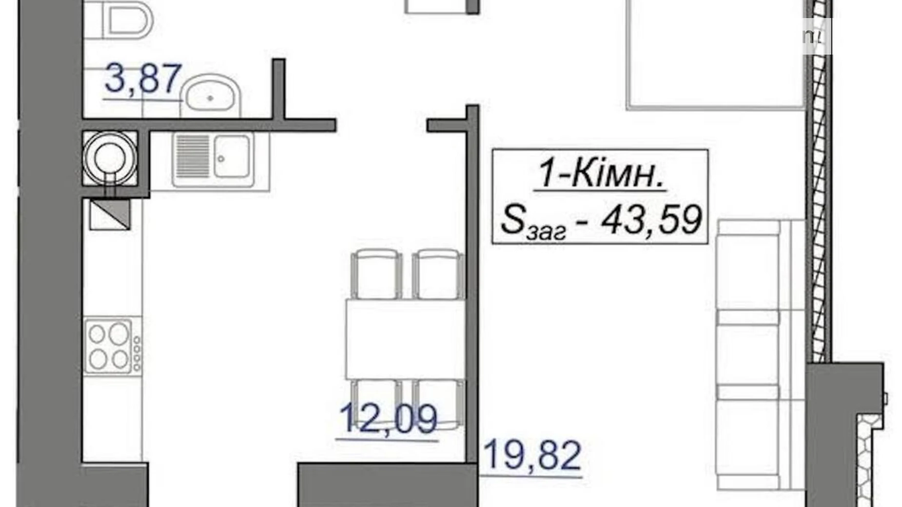 Продається 1-кімнатна квартира 43.59 кв. м у Івано-Франківську, вул. Симоненка Василя, 23 - фото 3