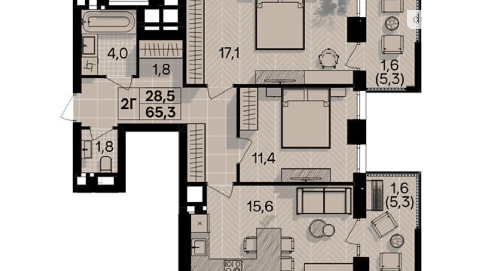 Продается 2-комнатная квартира 65 кв. м в Виннице, пер. Кирпичный, 18 корпус 5/1 - фото 2