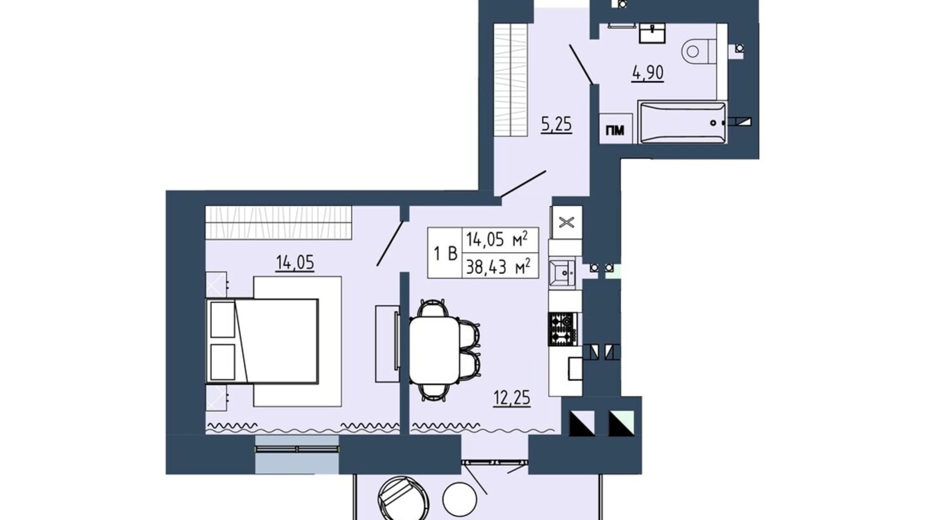Продается 1-комнатная квартира 38.43 кв. м в Липинах, ул. Окружная, 48 - фото 2