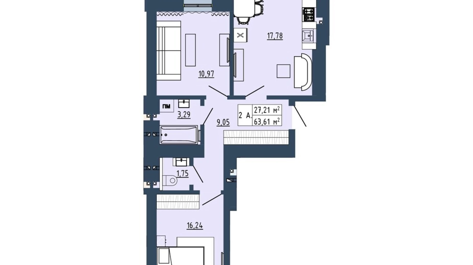 Продается 2-комнатная квартира 63.61 кв. м в Липинах, ул. Окружная, 48 - фото 2