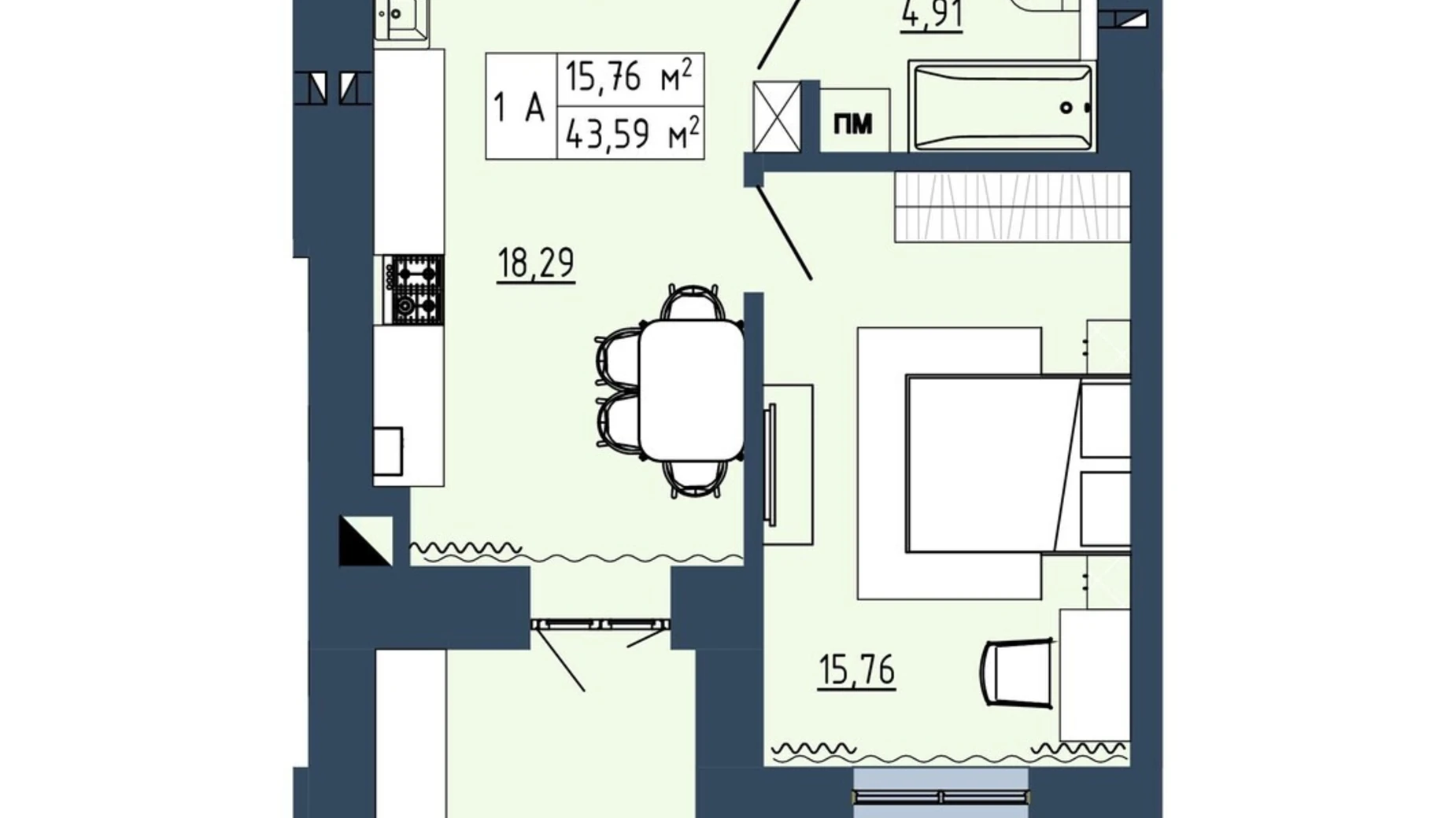 Продается 1-комнатная квартира 43.59 кв. м в Липинах, ул. Окружная, 48 - фото 2