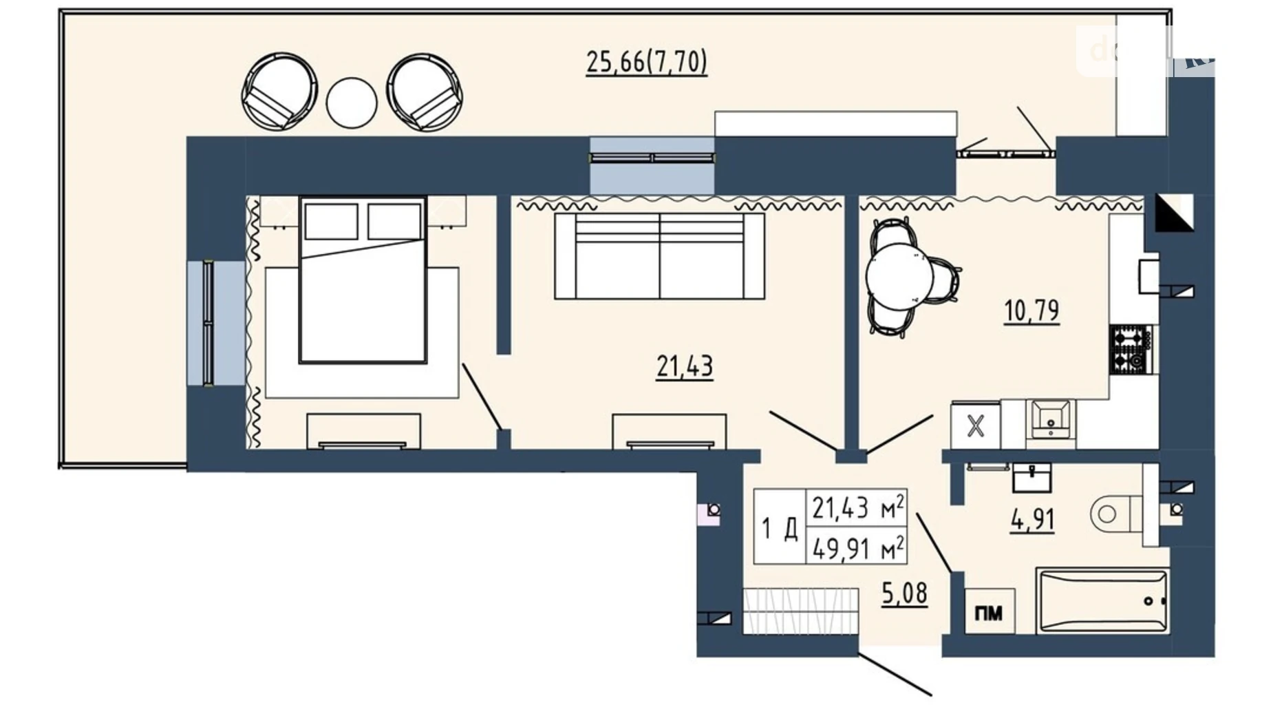 Продается 1-комнатная квартира 49.91 кв. м в Липинах, ул. Окружная, 48 - фото 2
