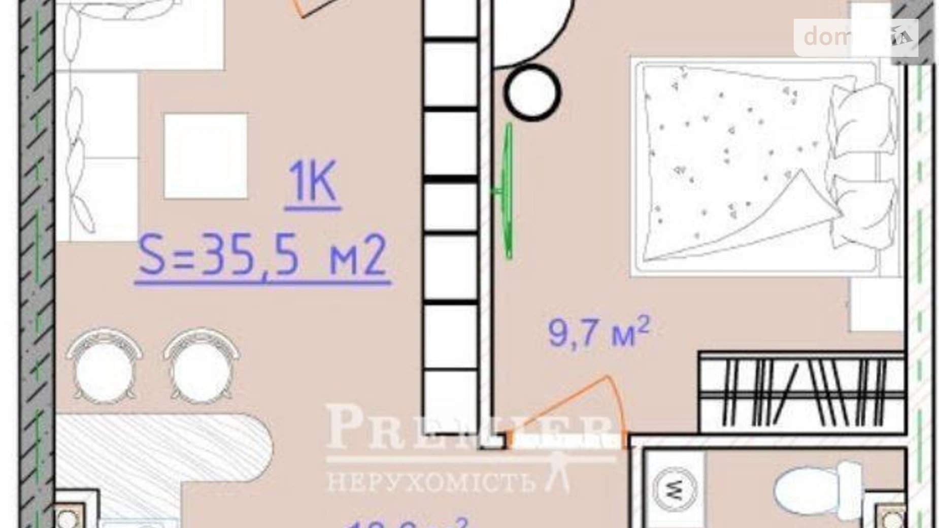 Продається 1-кімнатна квартира 36 кв. м у Лиманці, вул. Академіка Вільямса - фото 3