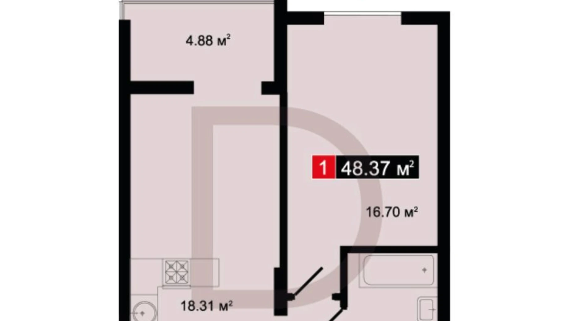 Продается 1-комнатная квартира 48.37 кв. м в Винниках, ул. Винная Гора, 7 - фото 2