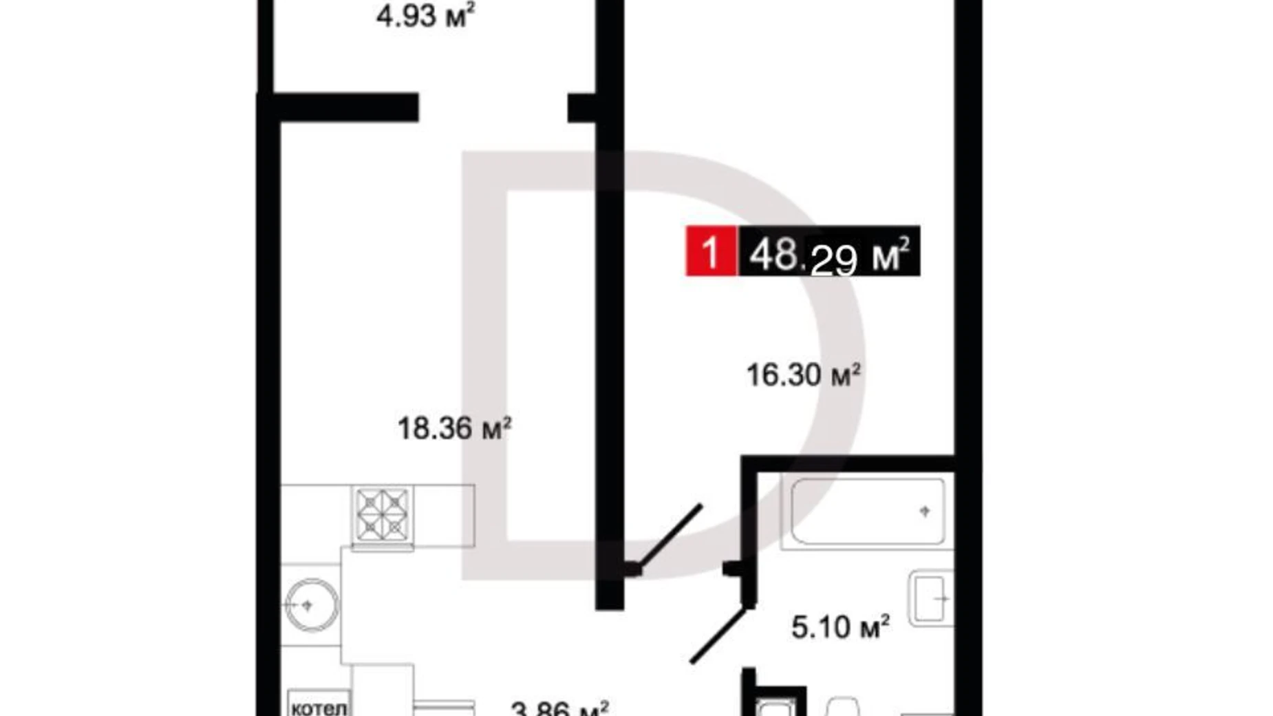 Продается 1-комнатная квартира 48.37 кв. м в Винниках, ул. Винная Гора - фото 2