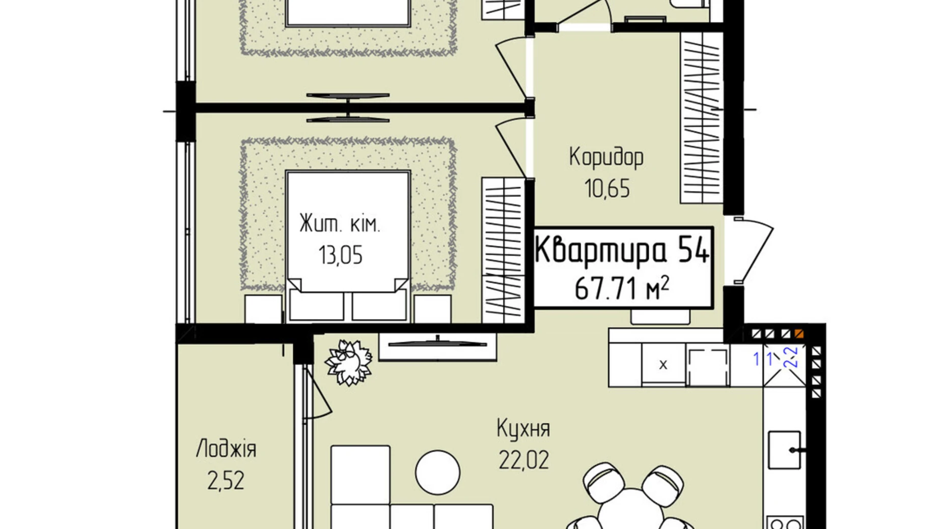 Продається 2-кімнатна квартира 67.71 кв. м у Ужгороді, вул. Собранецька, 129 - фото 2