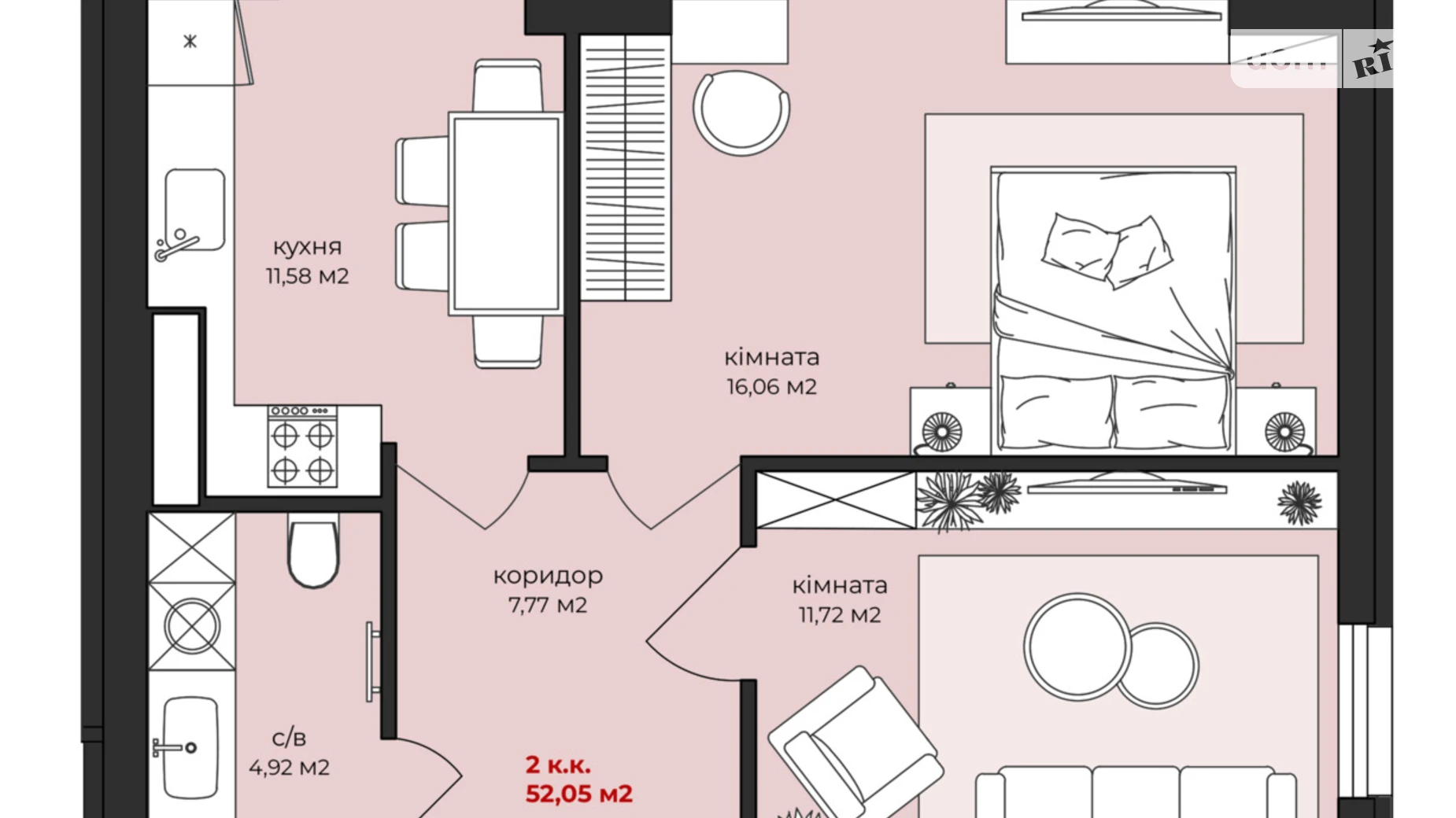 Продается 2-комнатная квартира 52.05 кв. м в Житомире, ул. Михаила Грушевского, 11 - фото 5