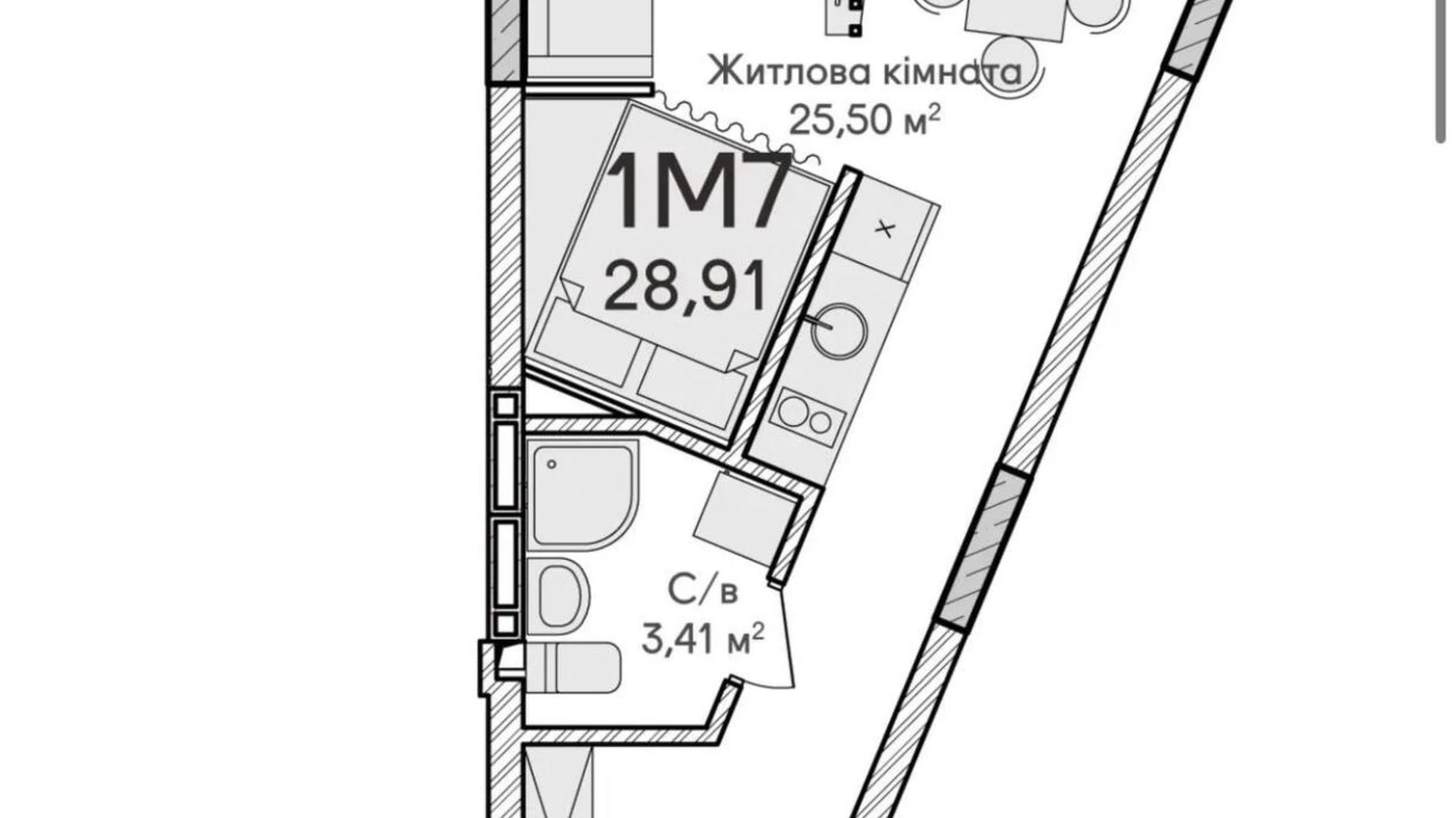 Продается 1-комнатная квартира 29 кв. м в Ирпене, ул. Ольги Кобылянской(Достоевского), 1В/12 - фото 2
