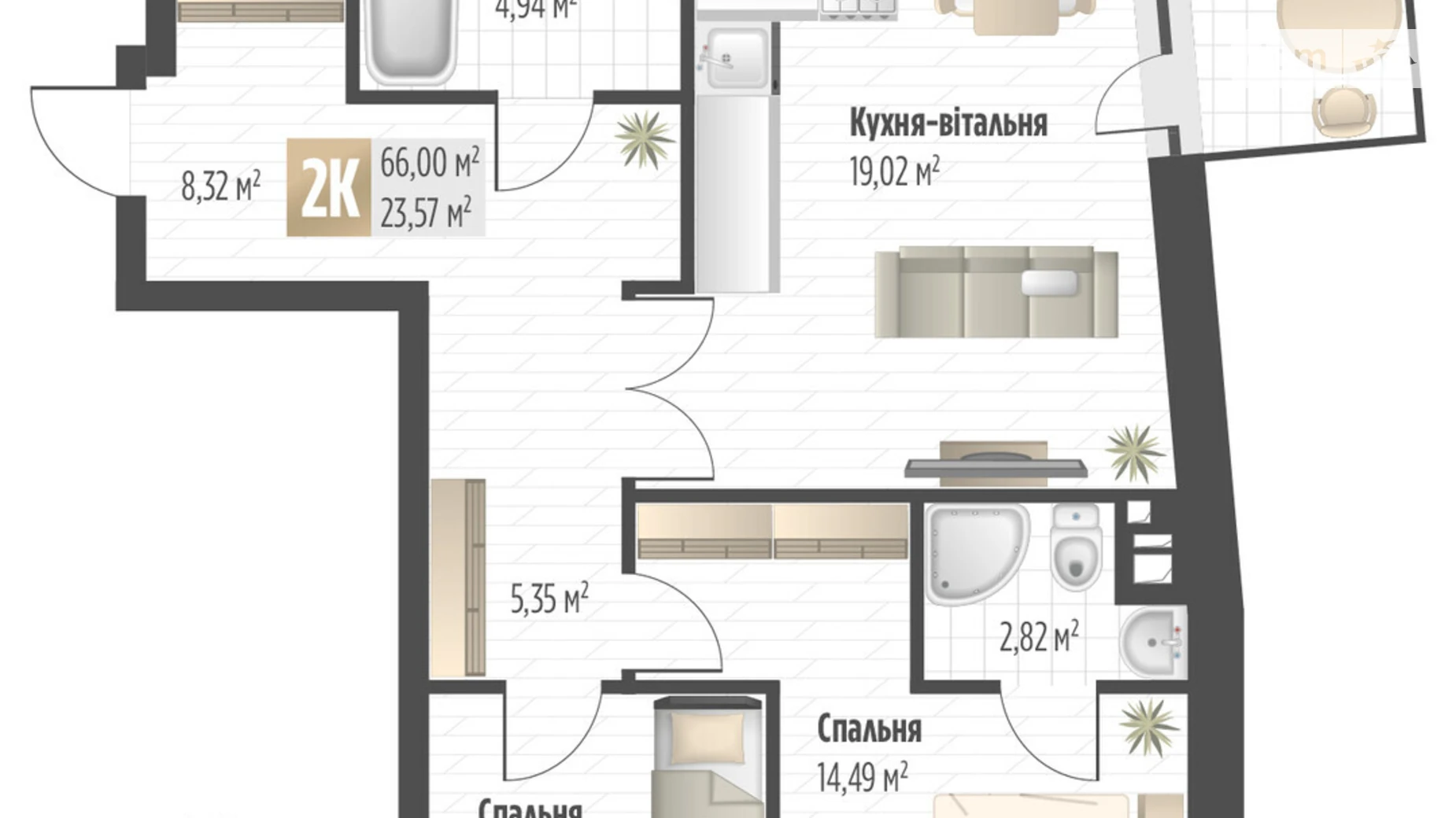 Продається 2-кімнатна квартира 66 кв. м у Львові, вул. Орлика, 52 - фото 2
