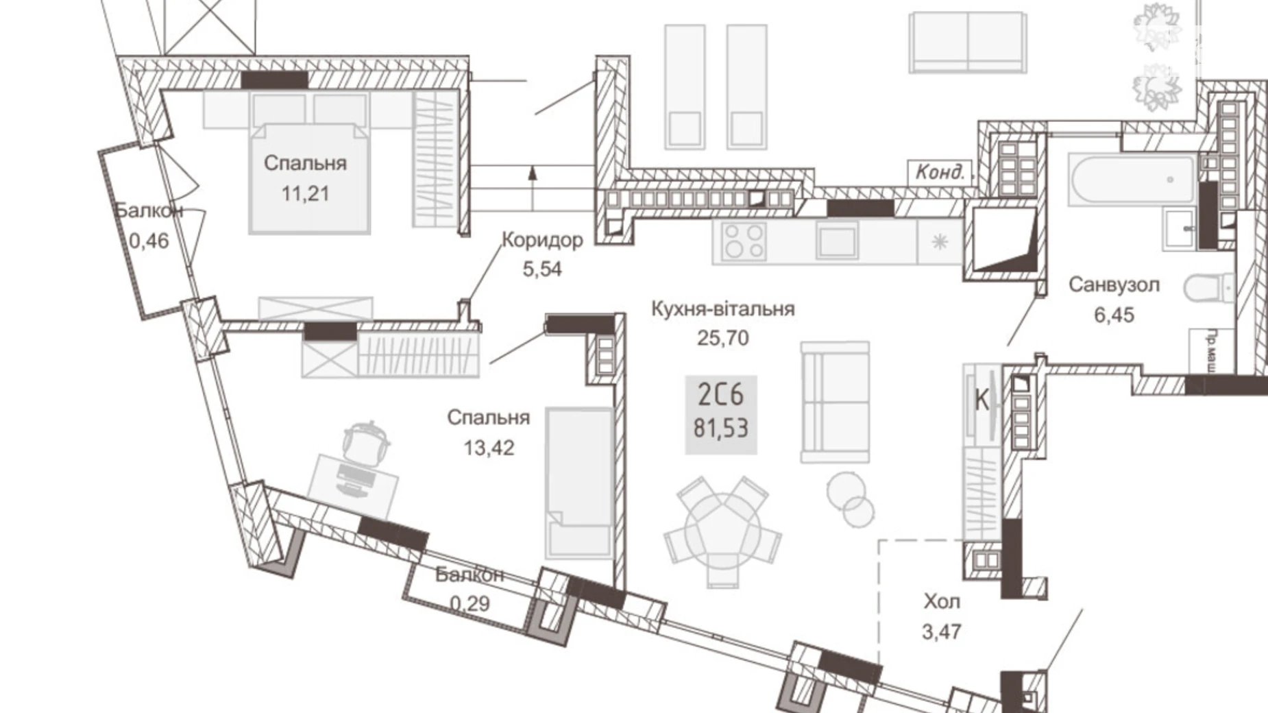 Продается 2-комнатная квартира 82.3 кв. м в Ровно, ул. Вышиванки(Орлова), 2 - фото 2