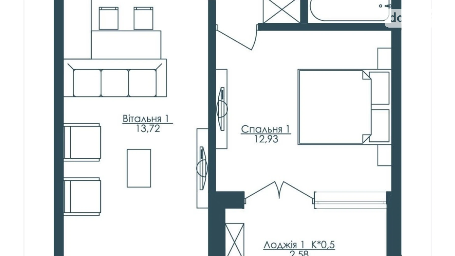 Продается 1-комнатная квартира 48.4 кв. м в Одессе, бул. Французский, 63/65 корпус 3 - фото 2