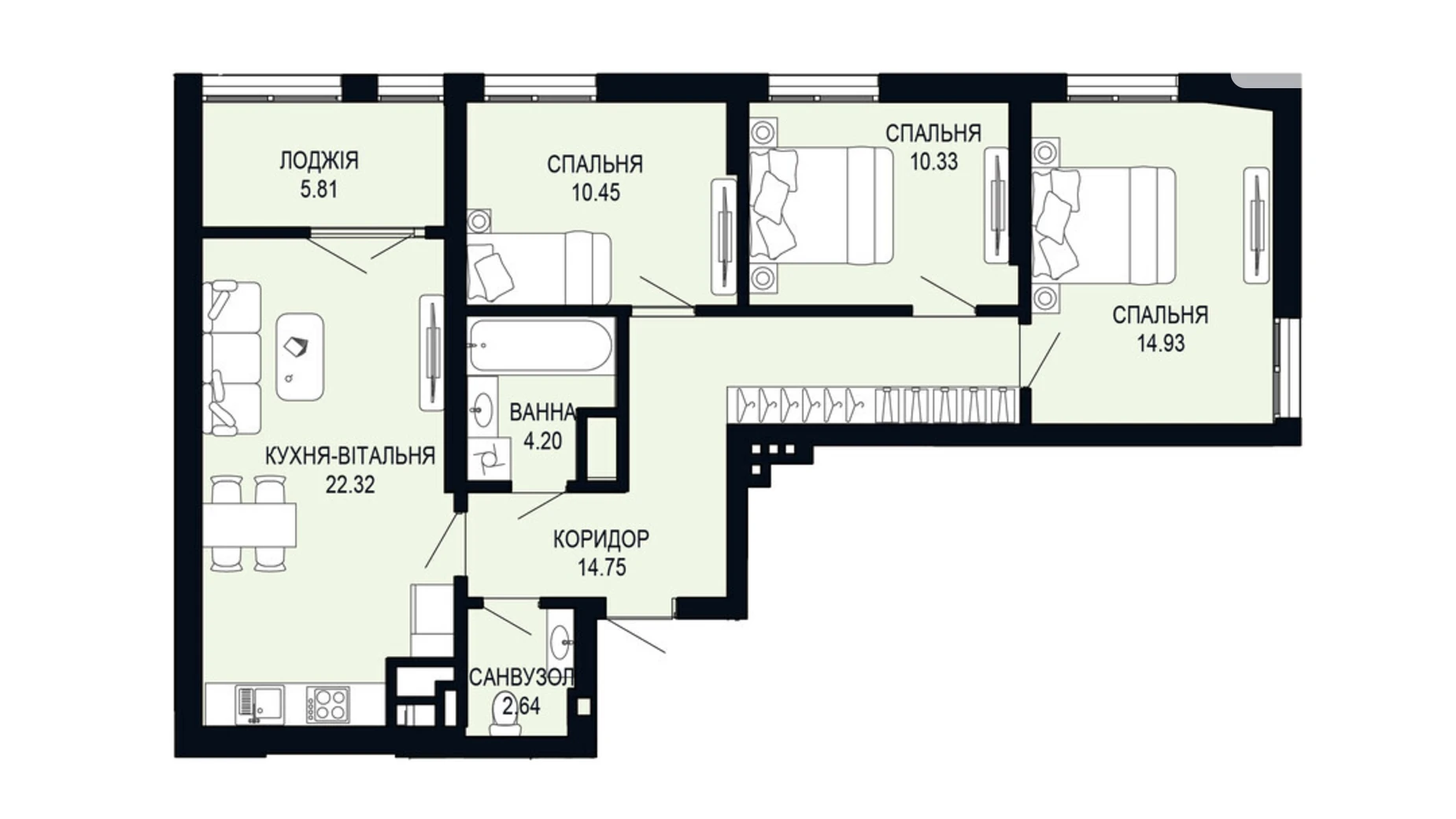 Продается 3-комнатная квартира 85.43 кв. м в Львове, ул. Щурата - фото 2