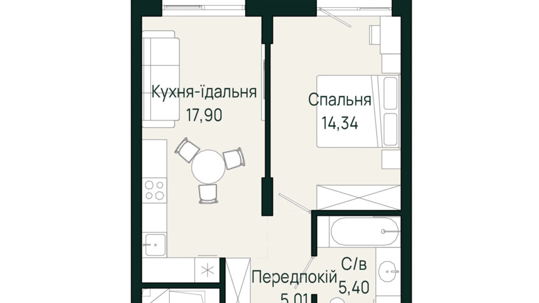 Продается 1-комнатная квартира 44.41 кв. м в Сокольниках, ул. Героев Крут - фото 2