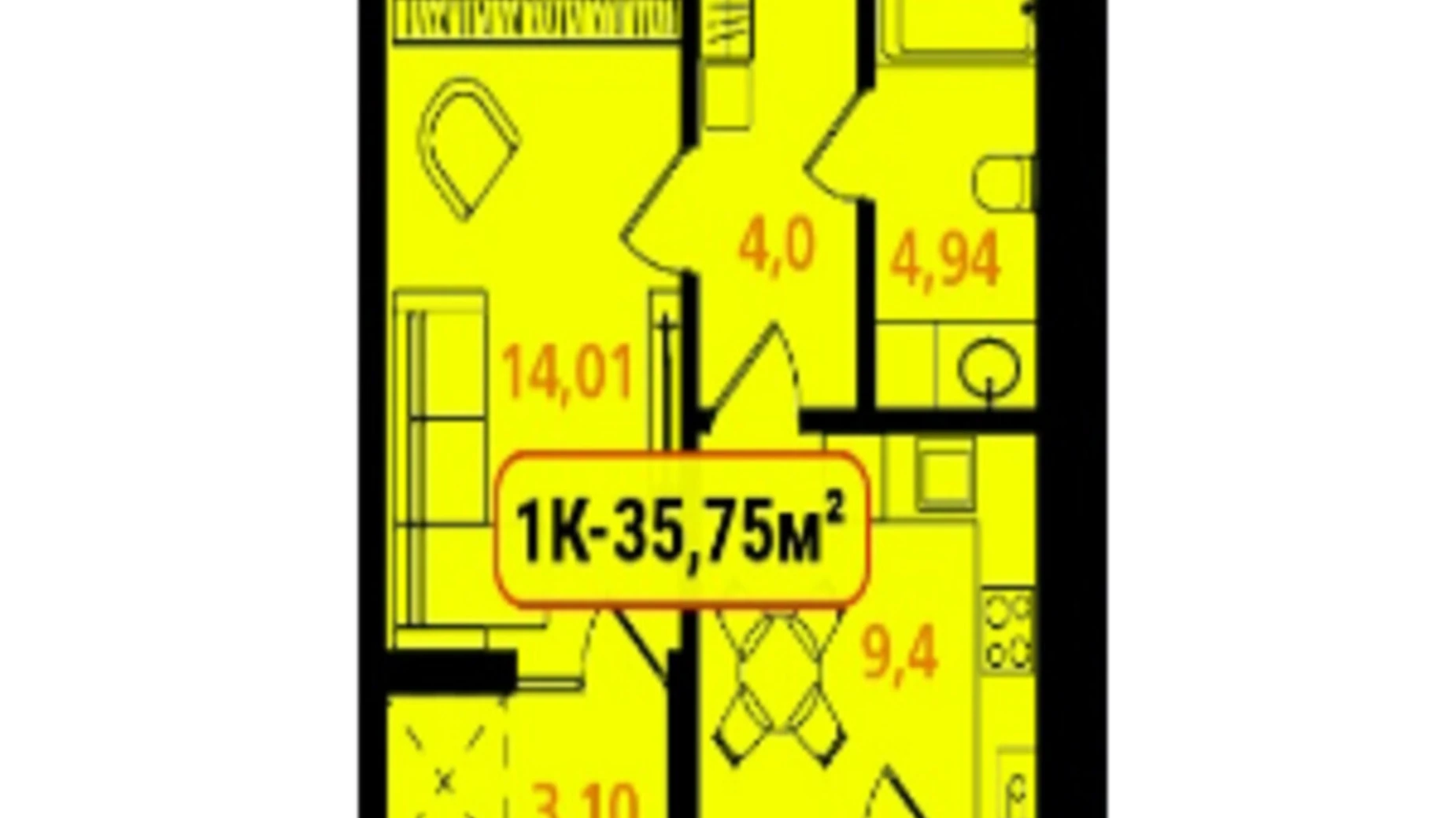 Продается 1-комнатная квартира 35.75 кв. м в Ивано-Франковске, ул. Отца Блавацкого, 8 - фото 2