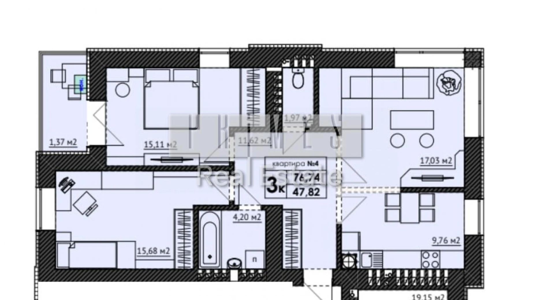 Продается 3-комнатная квартира 77 кв. м в Софиевской Борщаговке, ул. Санаторная, 20 - фото 3