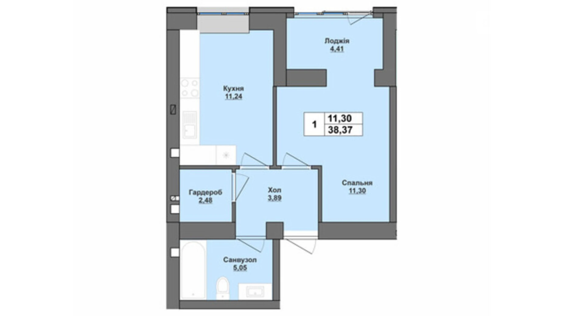 Продається 1-кімнатна квартира 38.37 кв. м у Хмельницькому, Старокостянтинівське шосе, 5/5 - фото 2