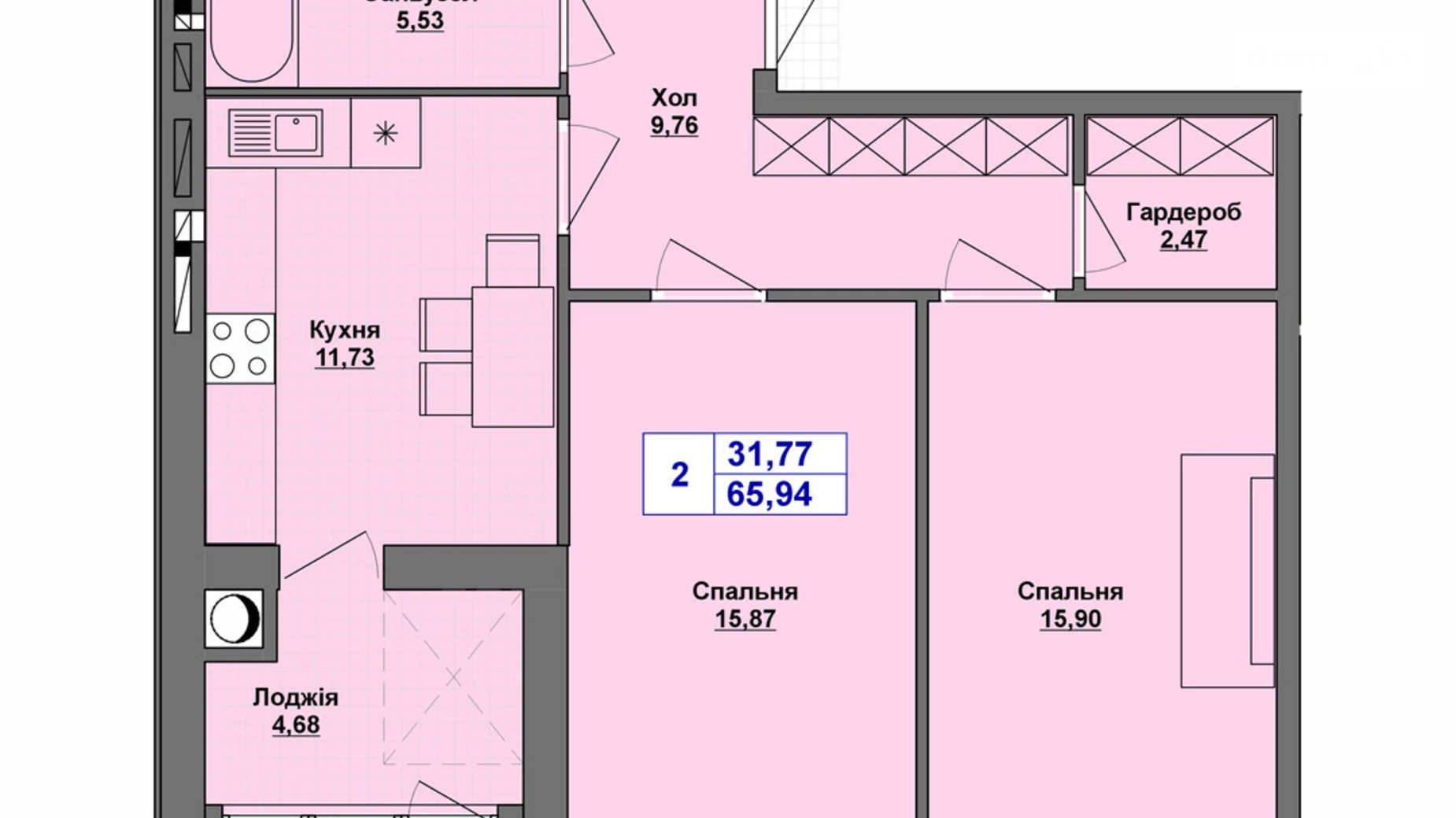 Продается 2-комнатная квартира 65.94 кв. м в Хмельницком, цена: 52752 $ - фото 2