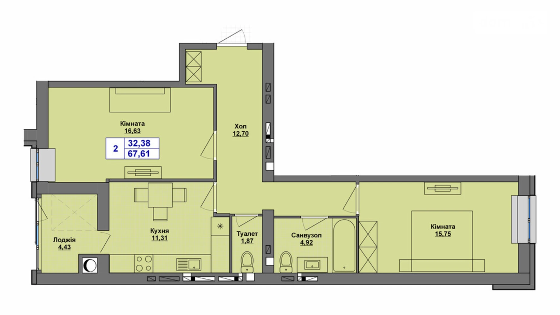 Продается 2-комнатная квартира 67.61 кв. м в Хмельницком, цена: 54088 $ - фото 2