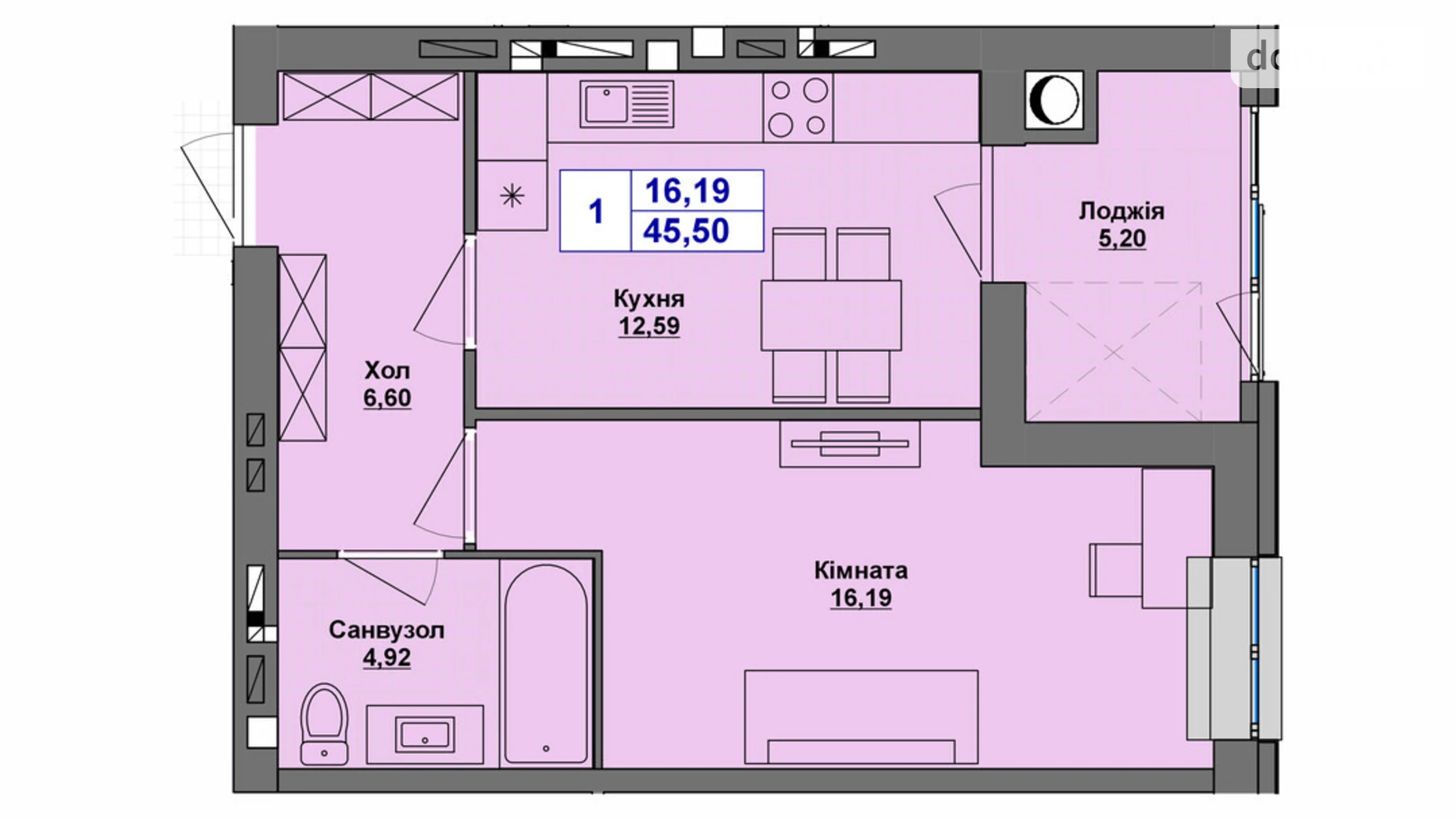 Продается 1-комнатная квартира 45.5 кв. м в Хмельницком, Старокостянтиновское шоссе, 5/5 - фото 2