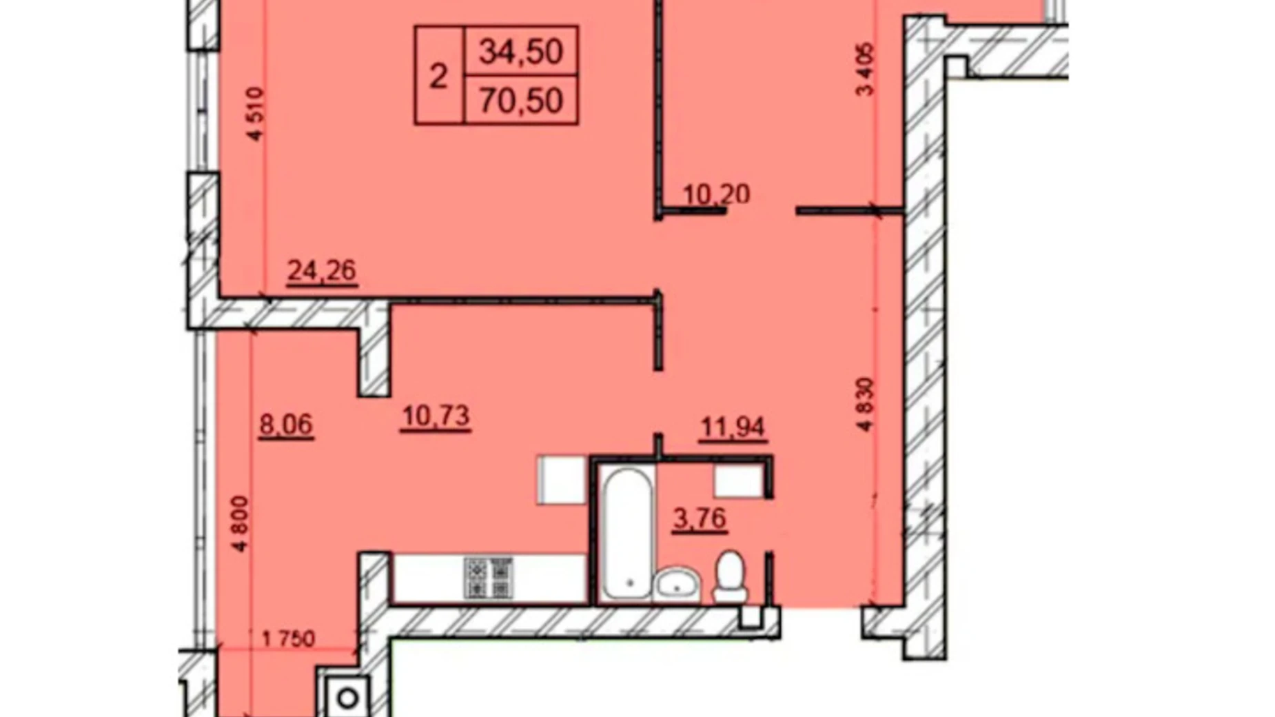 Продается 2-комнатная квартира 71 кв. м в Хмельницком, ул. Романа Шухевича(Курчатова), 8/2 - фото 2