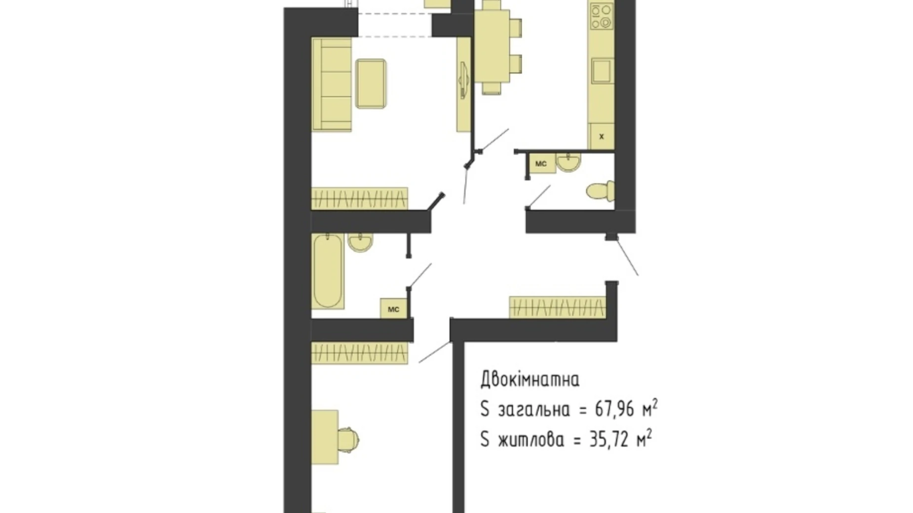 Продается 2-комнатная квартира 68 кв. м в Хмельницком, Старокостянтиновское шоссе, 5/5А корпус 1 - фото 2