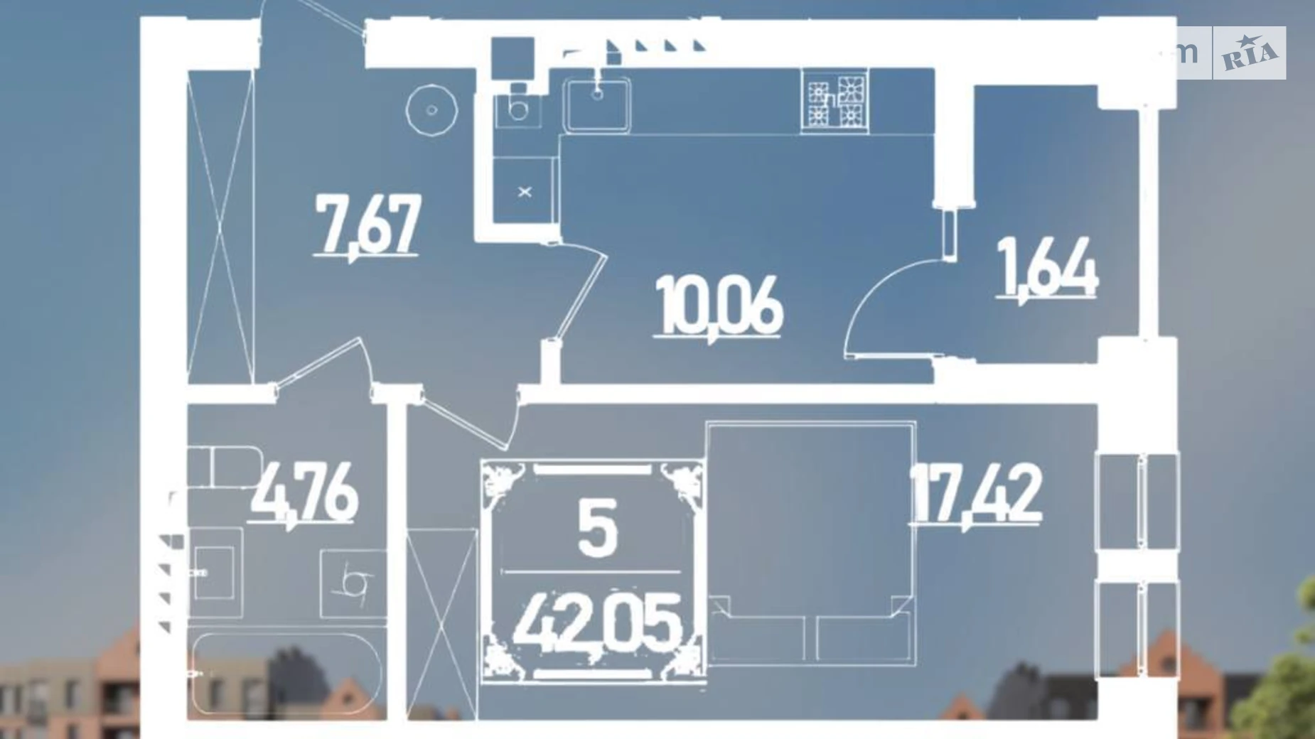 Продается 1-комнатная квартира 42.05 кв. м в Ровно, ул. Березовая, 1 - фото 2